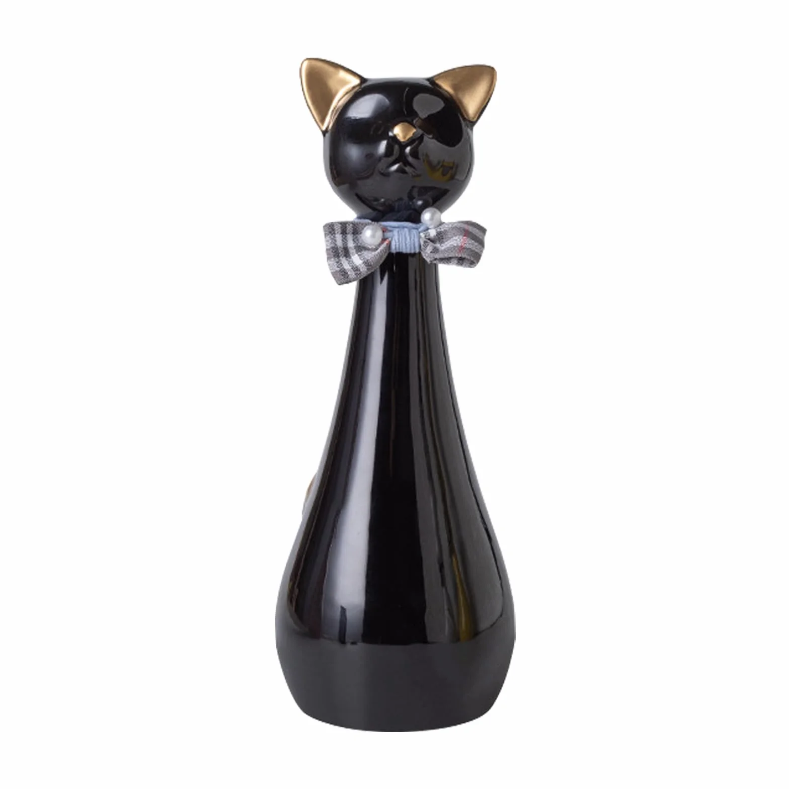 Urna per Gatti in Ceramica 9,5x9,5x25,5 cm 550 ml Nera con Collare a Fiocco