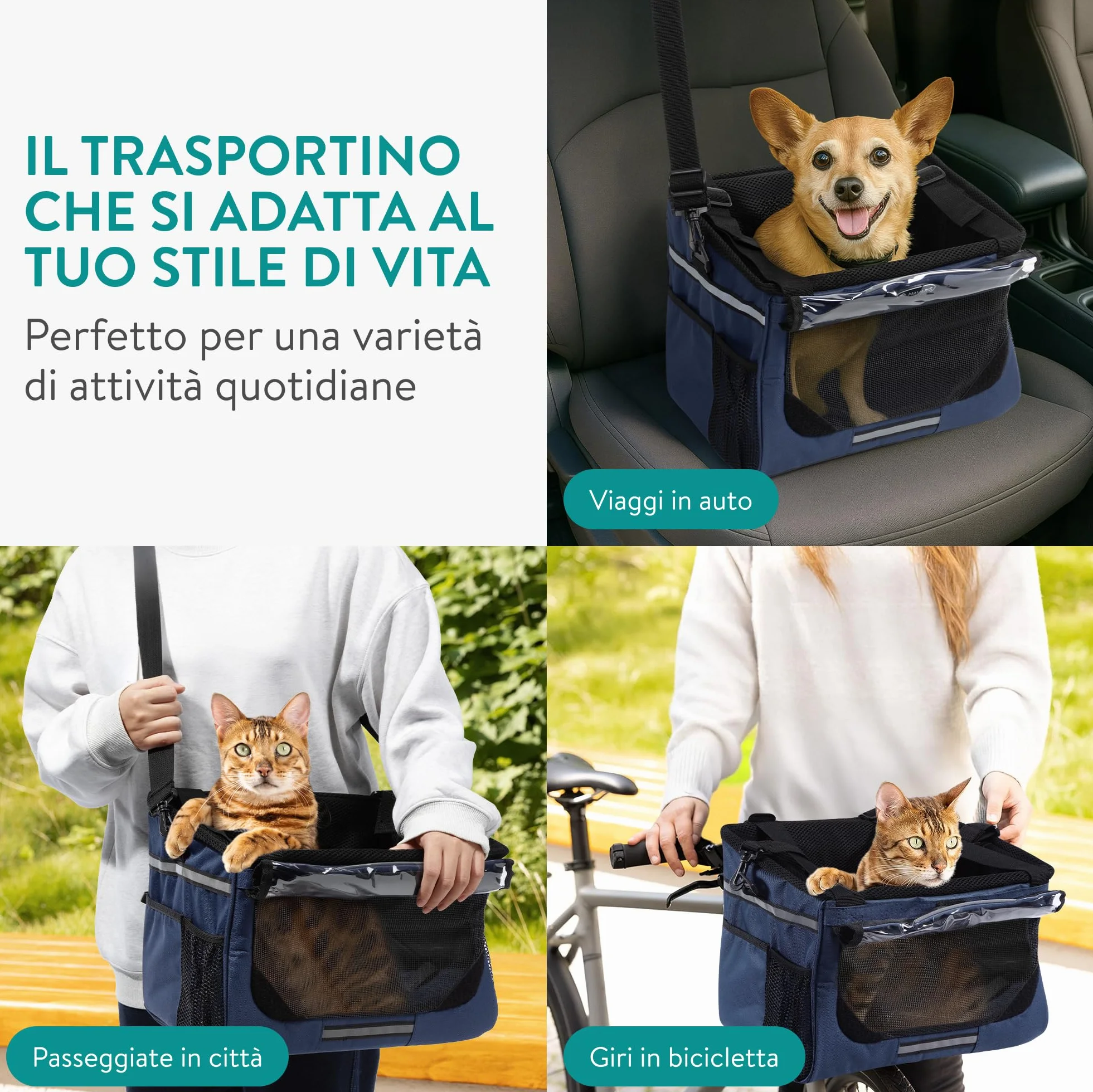 Navaris Trasportino per Cani - Cestino Bicicletta Anteriore - Cestino Bici per Cani 10 kg Sicuro e Stabile - Trasportino Cane con Cinghie di Fissaggio e Trasporto - Blu