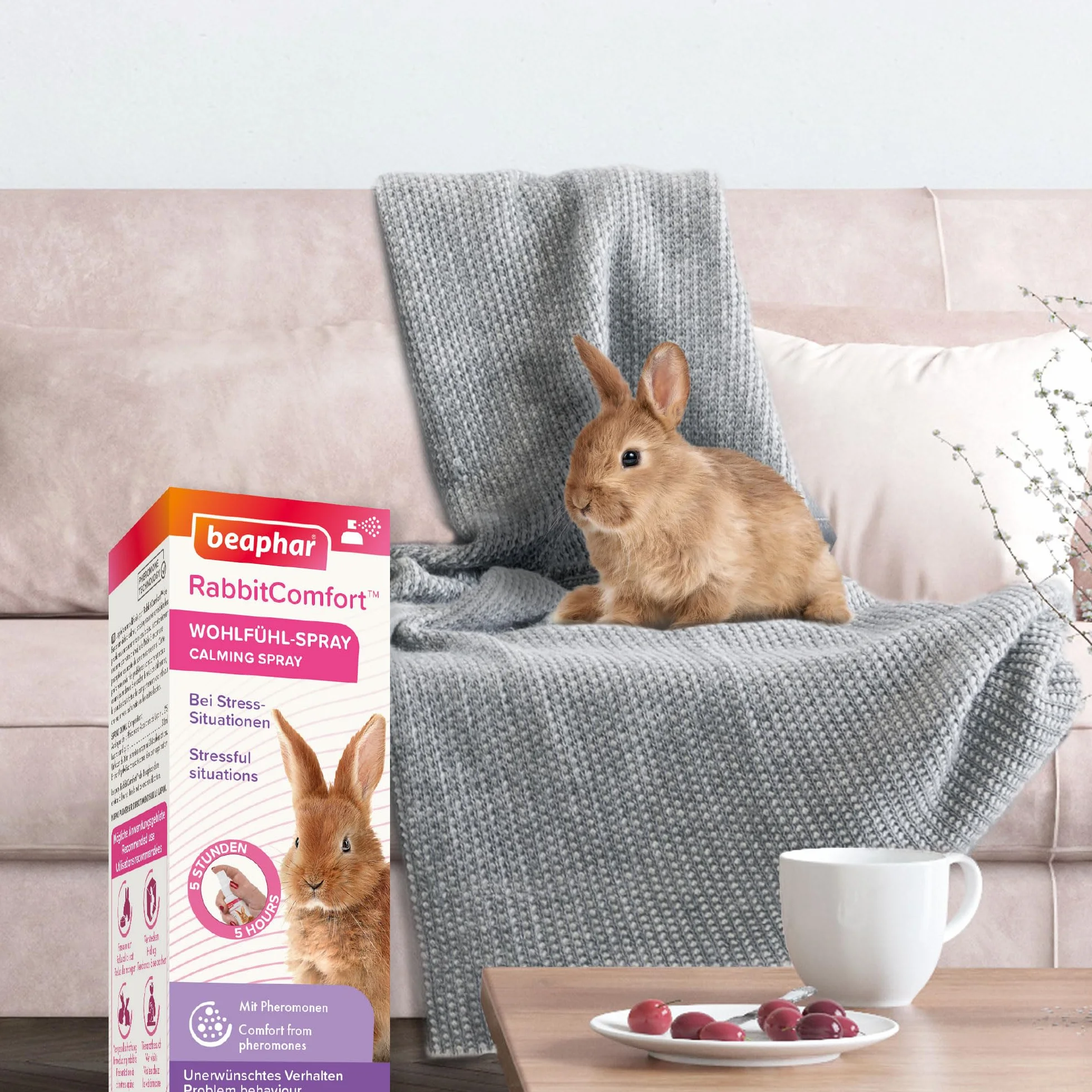 Beaphar – RABBITCOMFORT – Spray Calmante ai Feromoni per Coniglio – Riduce Lo Stress e i Problemi comportamentali – Pronto all'Uso – Flacone da 30 ml = 214 Spruzzi