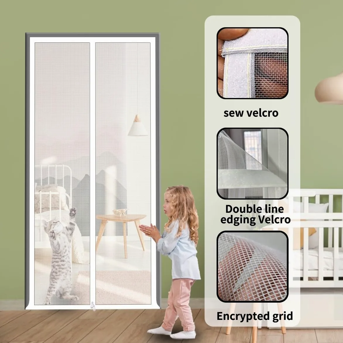 Porta per gatti con cerniera, barriera sicura per animali domestici, per balcone, camera da letto e cucina, 85 x 200 cm, facile da installare per contenere e sicurezza degli animali domestici