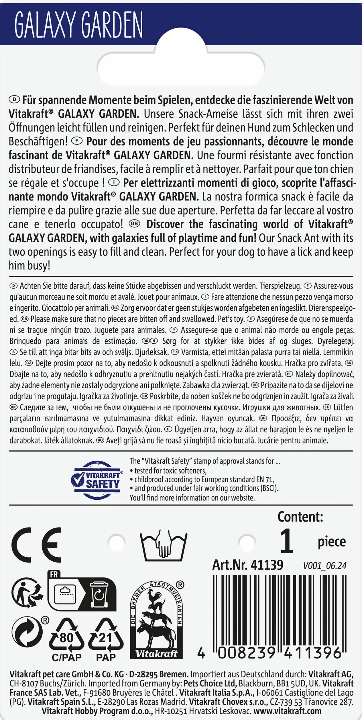 Vitakraft Galaxy Garden formica, gioco per cani, gioco interattivo per cani, riempibile con snack cane (1 pz)