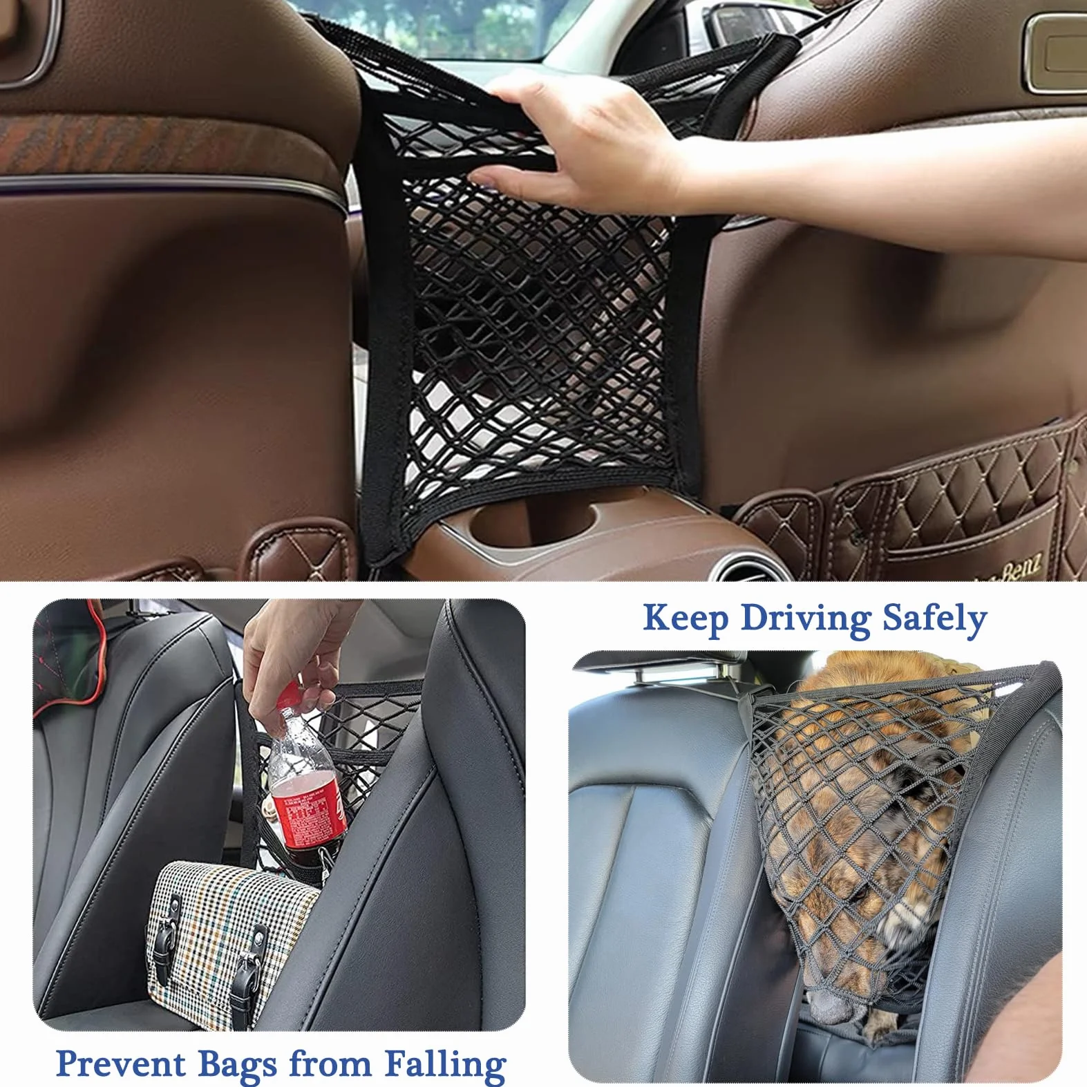 Divisorio Auto per Cani Universale,Tasca Rete Elastica Portaoggetti Auto a 3 Strati,Rete Macchina Organizzatore per Custodia Sedile per Riporre il Conducente Accessori Auto
