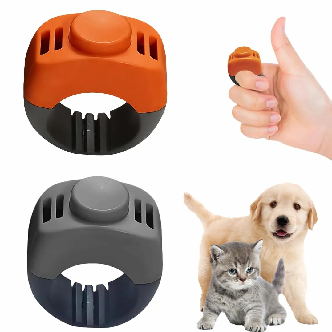 2 Pezzi Clicker per Addestramento Cani con Anello da Dito, Diametro 21mm, Set Grigio e Arancione, Pulsante Ergonomico per Training di Cani, Gatti, Cavalli e Uccelli