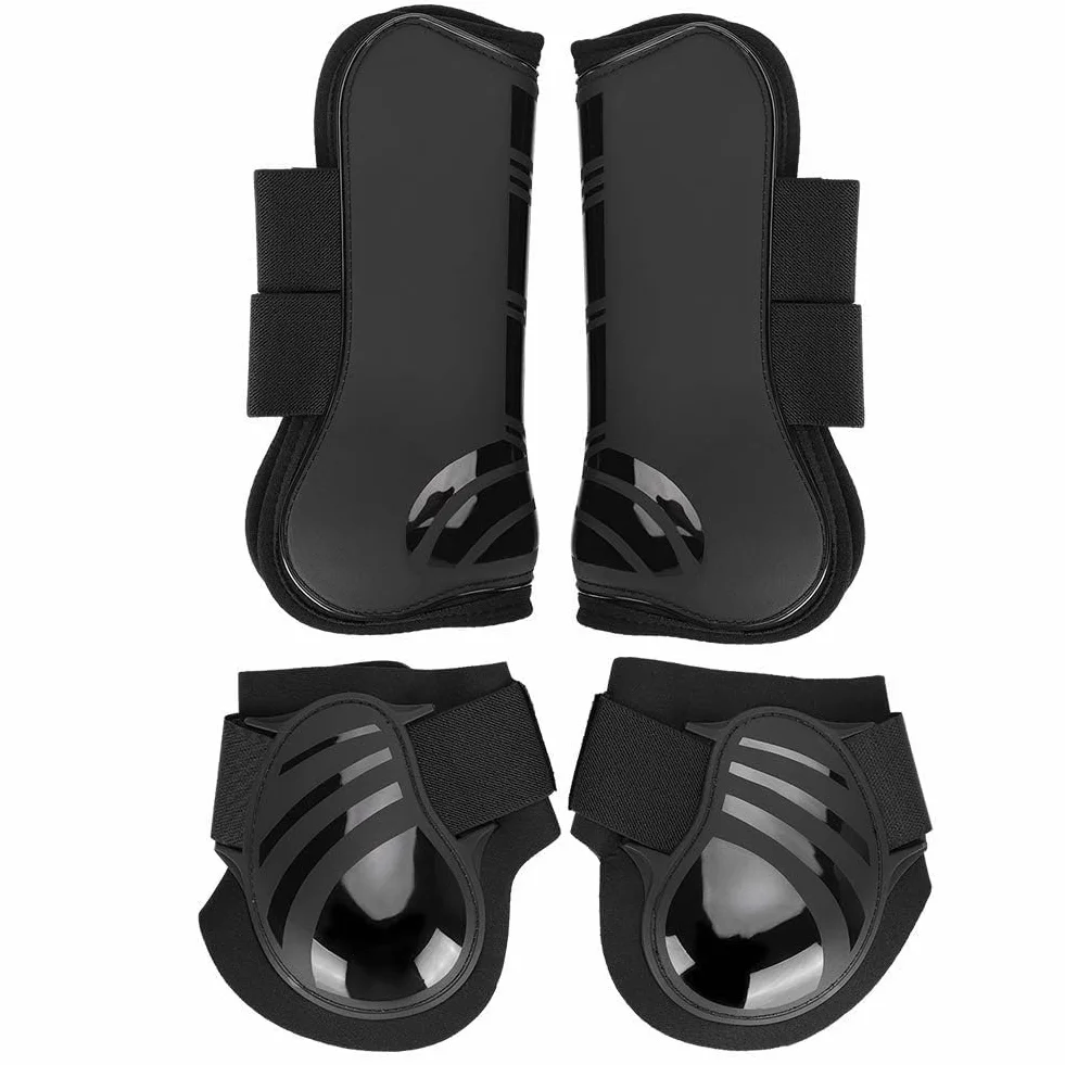Cavallo Leg Protector Elastico PU Anteriore Posteriore Gamba Stivali Equitazione Tendine Paranocche Pony Shock Absorbing Competition