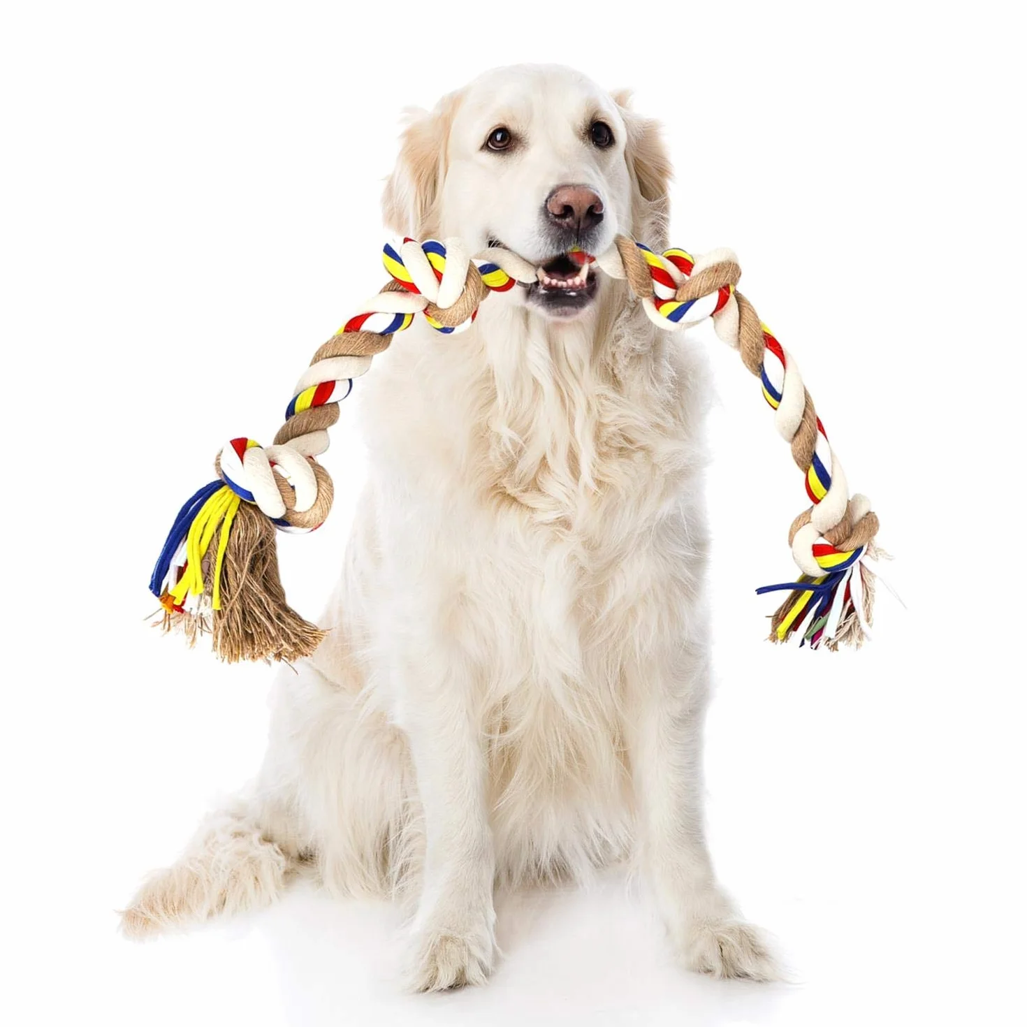 Nobleza - Corda giocattolo per cani in 100% cotone, benefica per la salute mentale del cane ， Salute dentale e pulizia dei denti ， Miglior regalo per tutti i tipi di cani （Beige e marrone）- 68cm