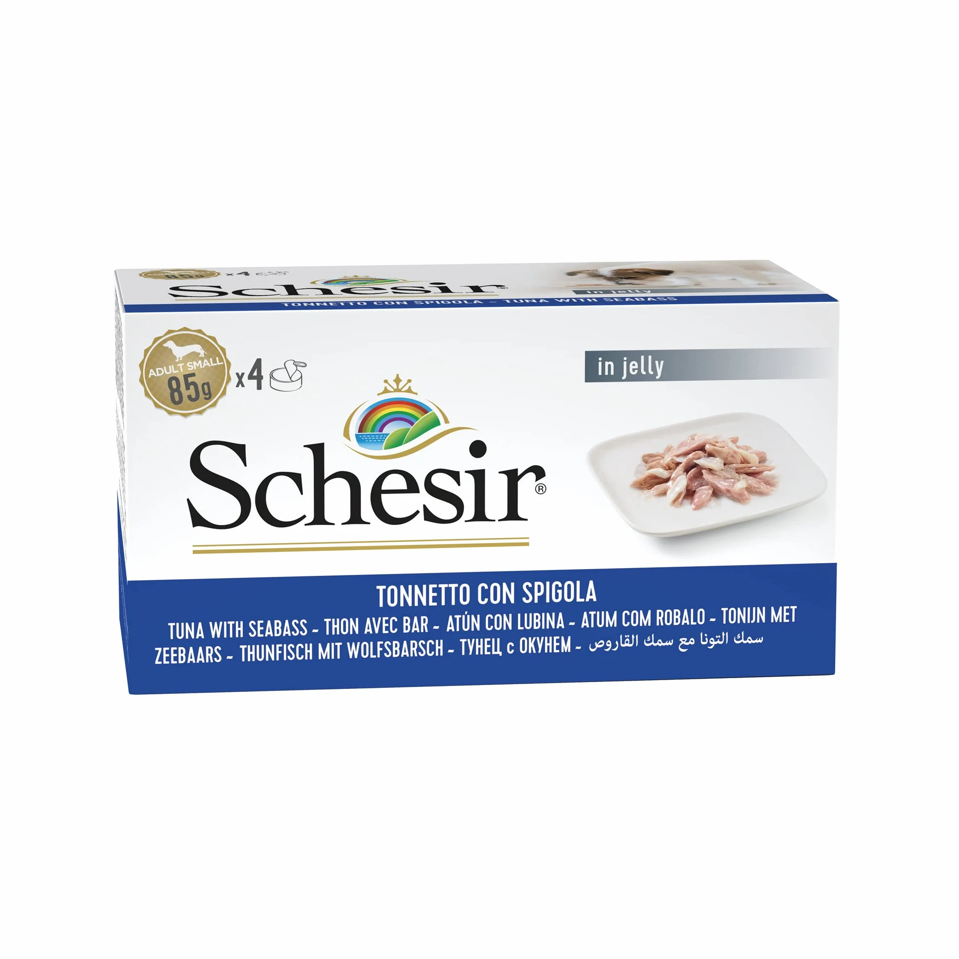 Schesir, Cibo Umido per Cani Adulti con Spigola e Tonnetto, in Morbida Gelatina (24 Lattine da 85g)