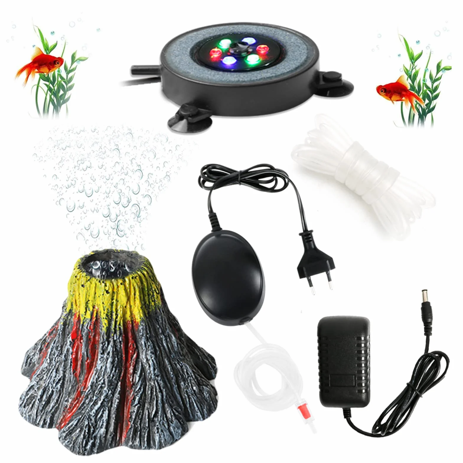 Acquario Bubble Light LED Illuminazione Subacquea a Bolle d'Aria, IP68 Impermeabile Kit di Ornamenti Vulcano con Pompa d'Aria