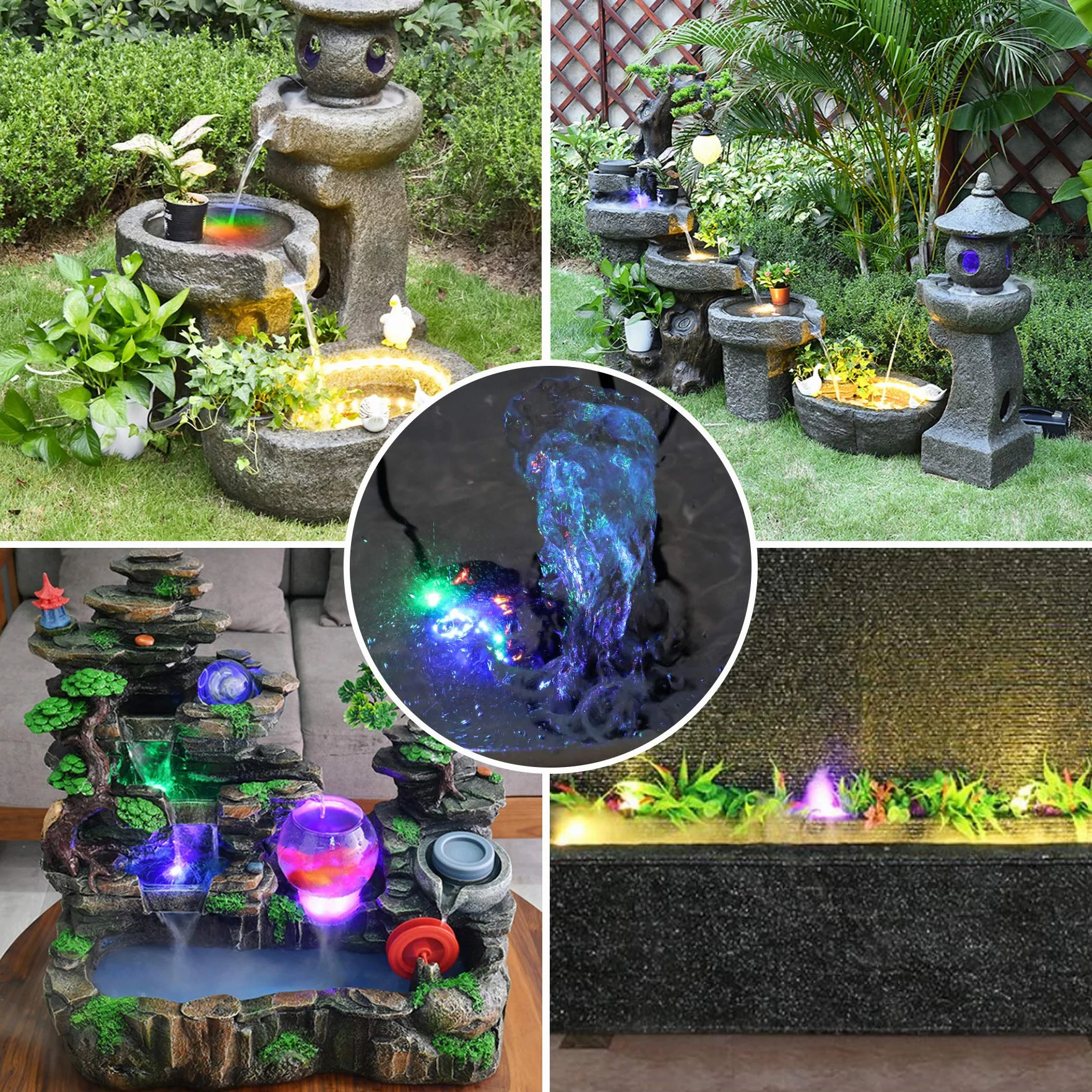 Forever Speed pompa per acquario 5W, Mini Fontana con 4 luci LED Color, acqua Sommergibile 0,85m, 350l/h