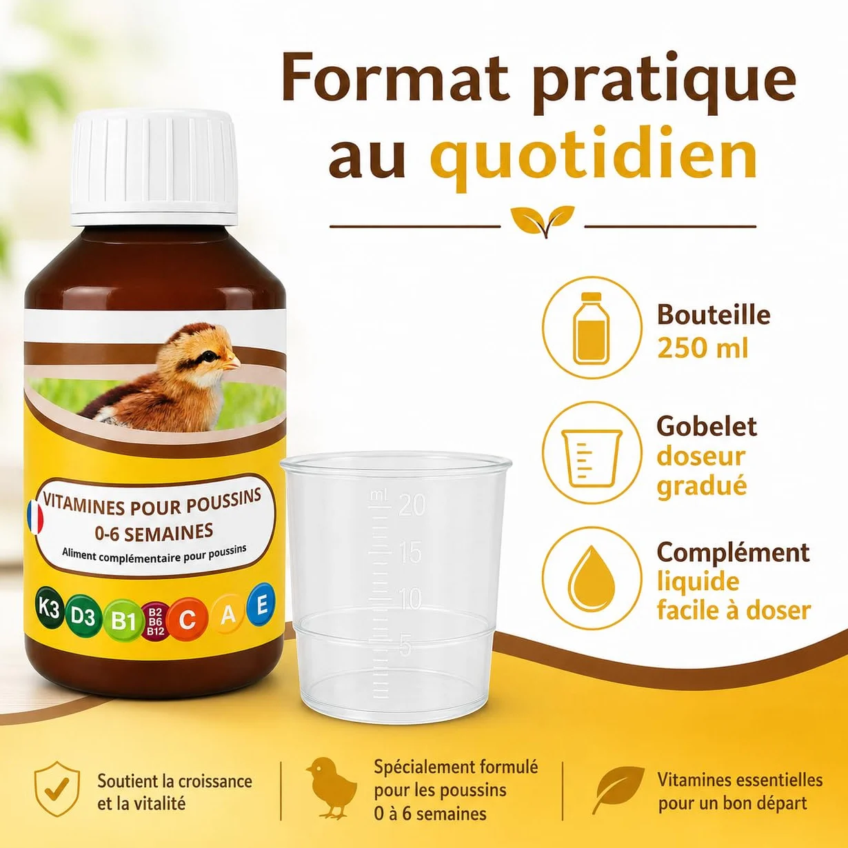 ANI’Nat Multivitamine per Pulcini 250 ml – Mangime Complementare Liquido per Pulcini 0–6 Settimane – Vitamine, Betaina e Aminoacidi – per Avvio, Crescita e Vitalità – da Diluire nell’Acqua di Bevanda