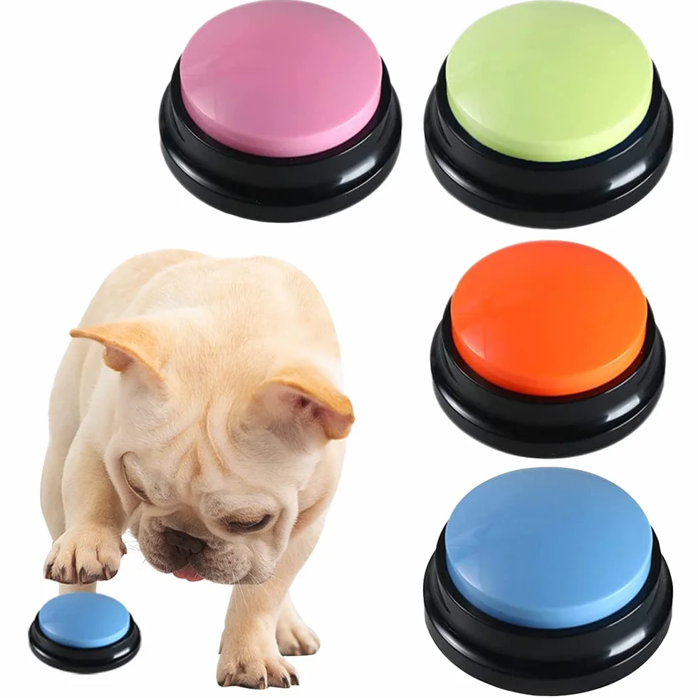 Pulsanti per Cani, 4 Pezzi Pulsanti per Cani Parlare, Buzzer con Funzione di Registrazione per Comunicazione, Giochi Interattivi per Cani Pulsante Addestramento degli Animali Domestici