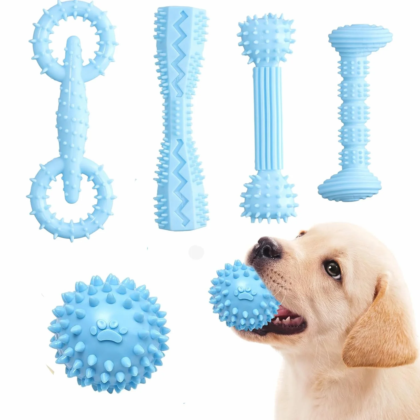 MEISO 5 Pezzi Giochi da Masticare per Cani, Giocattolo da Masticare, Giocattoli per Cani Cigolanti Pulizia dei Denti, Giochi per Cani Indistruttibile, Cani in Gomma per Cani di Piccola e Media Taglia