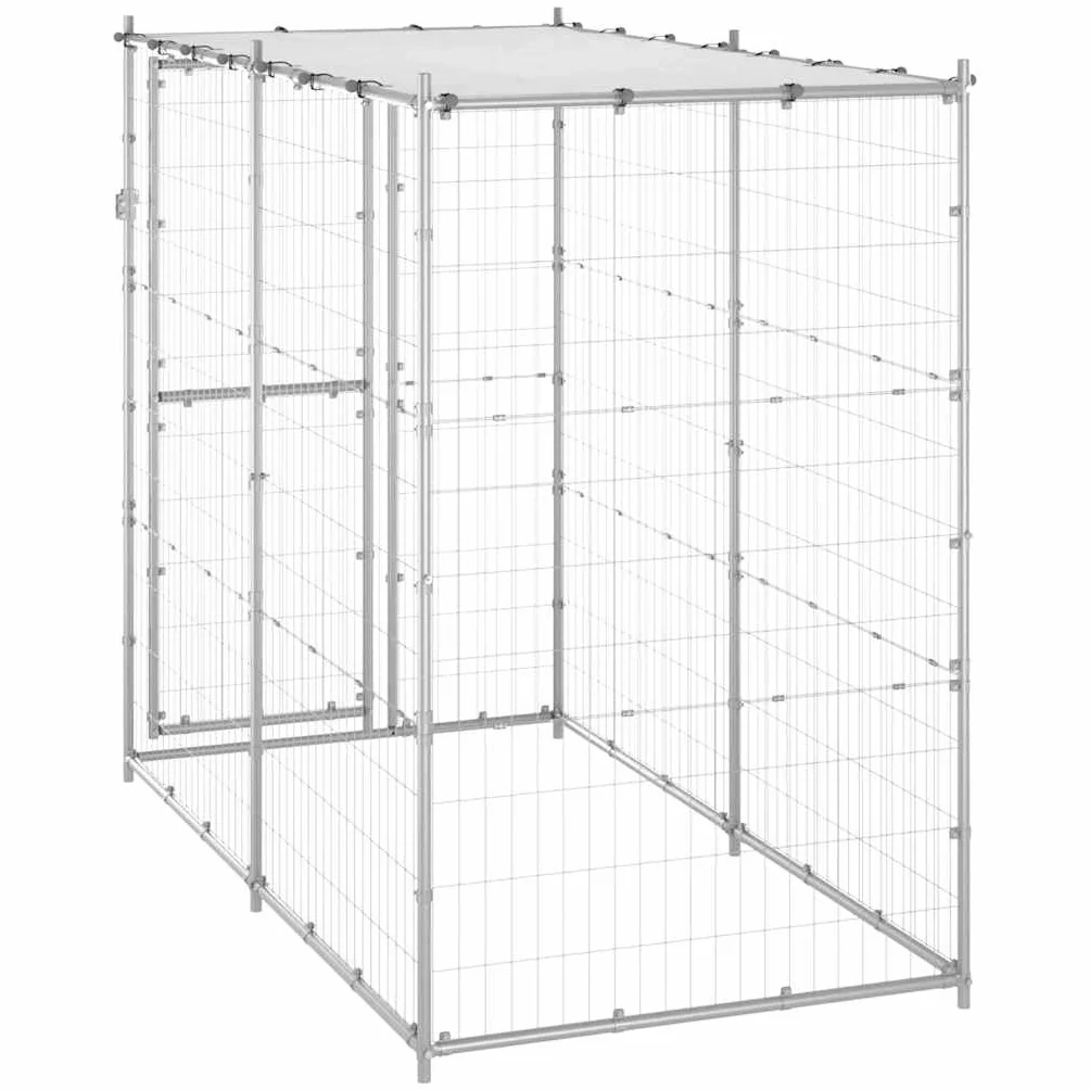 vidaXL Gabbia per Cani da Esterno in Acciaio con Tetto 110x220x180 cm