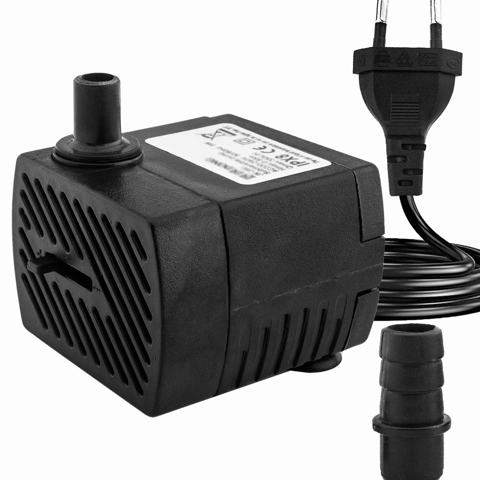 Mini pompa dell'acqua (350 l/h, 5 W), con sollevamento elevato, cavo di alimentazione da 1,5 m, 2 ugelli per acquari, laghetti, fontane, statue