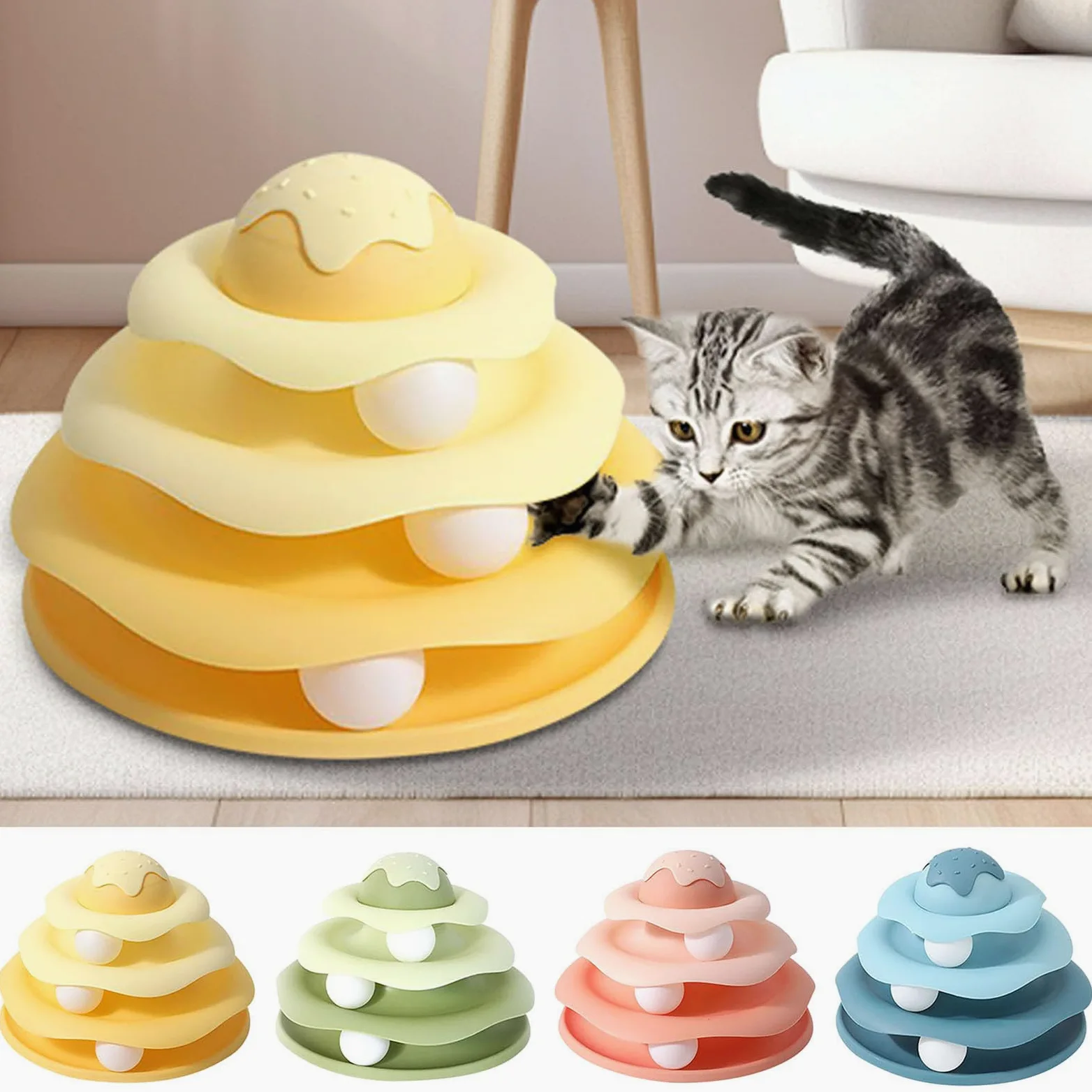 Giocattolo per gatti, torre a 3 livelli per gatti e gattini, puzzle interattivo con base antiscivolo per una stimolazione mentale sicura e set di esercizi