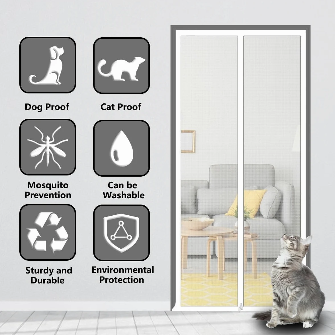 Porta per gatti con cerniera, barriera sicura per animali domestici, per balcone, camera da letto e cucina, 85 x 200 cm, facile da installare per contenere e sicurezza degli animali domestici
