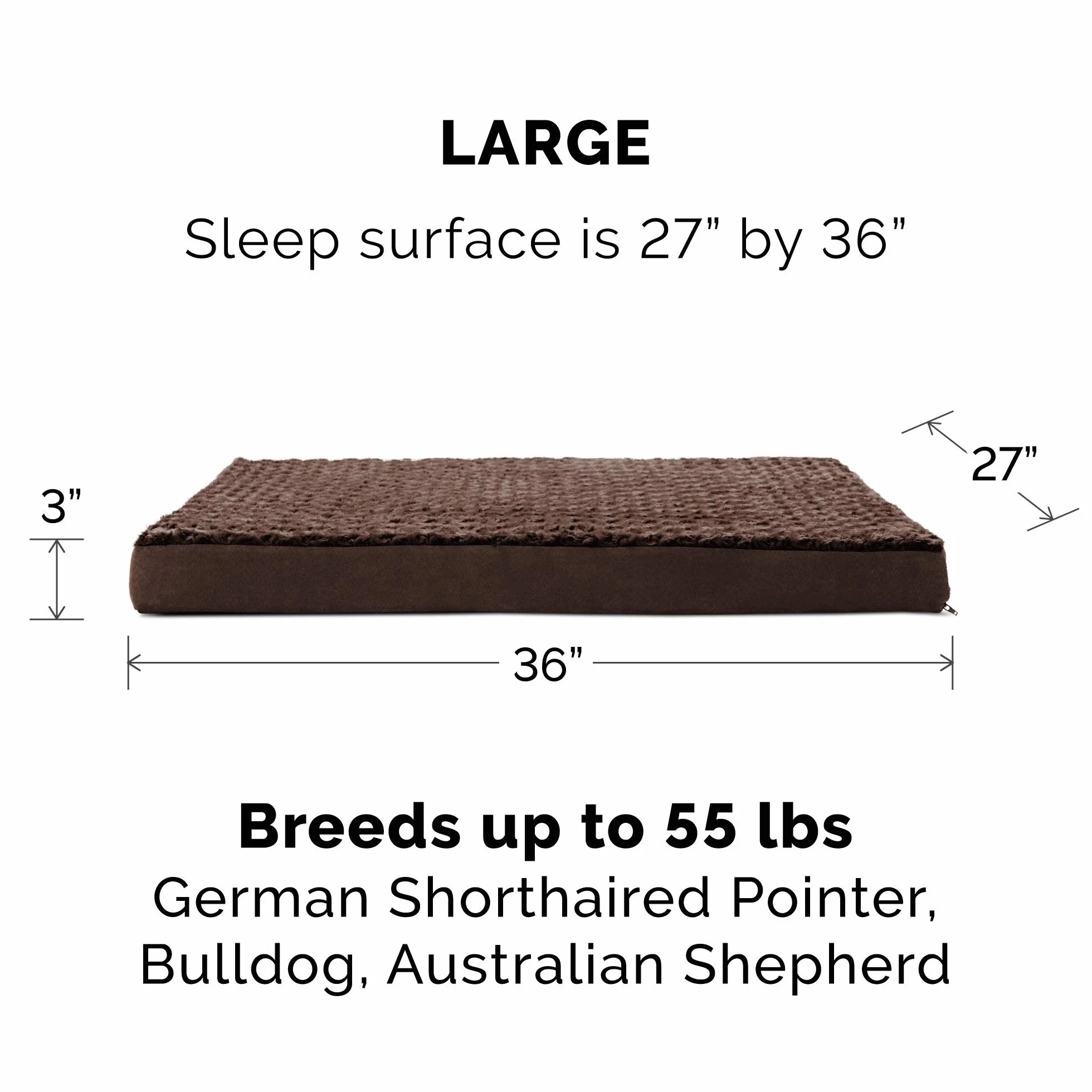 FurHaven Copertura di ricambio per letto per cani ultra felpata in pelliccia sintetica e materasso scamosciato, lavabile in lavatrice, cioccolato, L