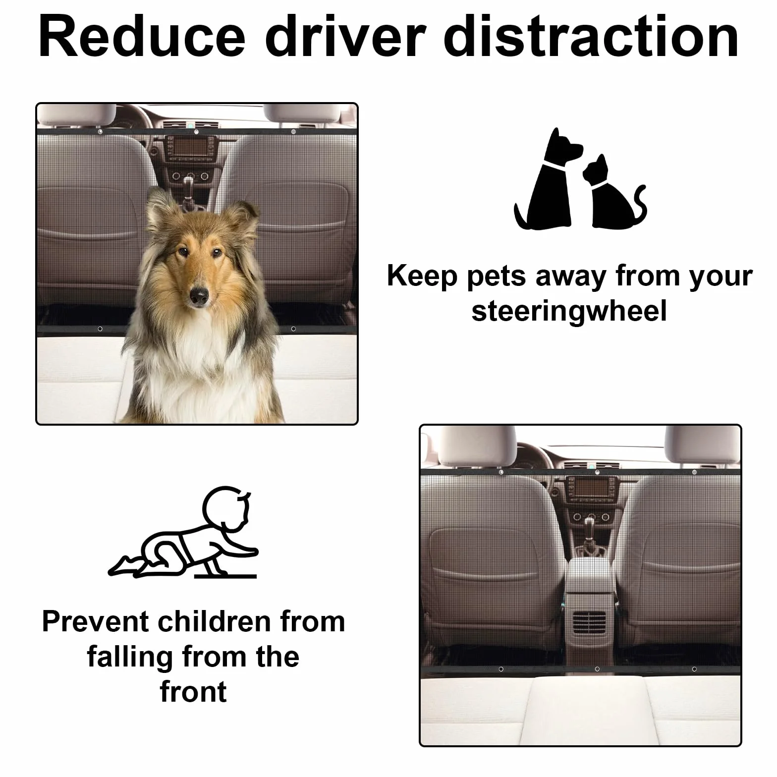 divisorio auto per canii 115 × 62 cm,rete per cani auto per cani, Robusto sedile posteriore per auto per cani con 4 ganci e 2 corde regolabili - rete divisoria auto per cani per SUV, station wagon