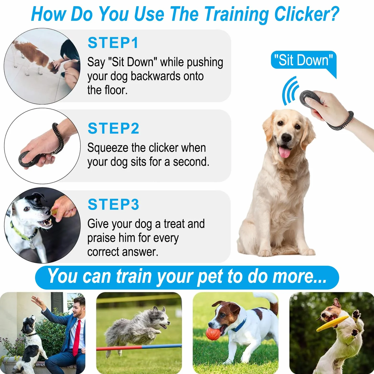 Aililong 2 Pezzi Dog Clicker - Addestramento Animali (Cani/Cuccioli/Gatti/Cavalli), Pulsante Grande, Materiali Alto qualità, Versatile