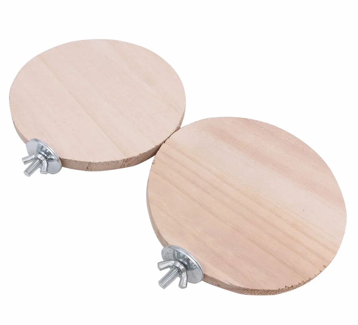 Piattaforma per Uccelli Trespolo Stand in Legno Naturale, Tavola Rotonda per Stazione Pappagallo, Accessori per Gabbia