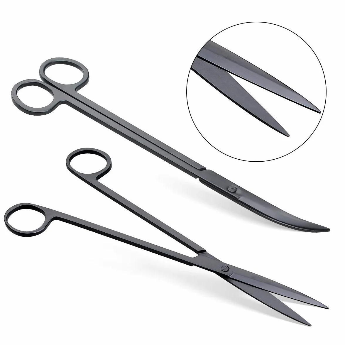Kit 5 in 1 per acquario con forbici dritte e curve, spatola substrato, pinzette dritte e curve, set di attrezzi per piante acquatiche in acciaio inox, con supporto e custodia