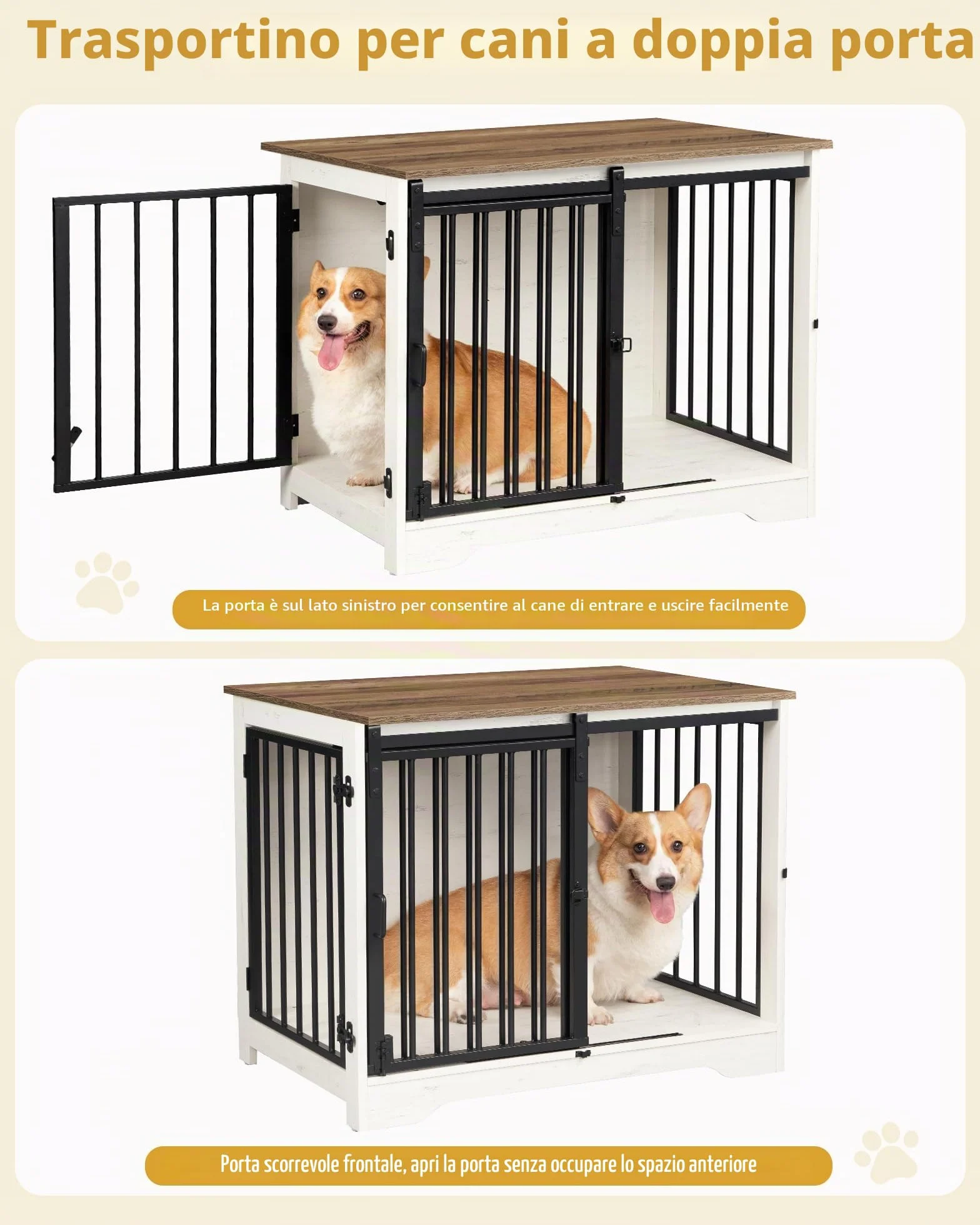 Hzuaneri 81cm Gabbia per Cani, Tavolo Supplemento, Nicchia Moderna per Cani, Gabbia per Cuccioli, Casetta per Animali, 2 porte, 55 x 81 x 67,5 cm, Bianco e Marrone DFC83614B
