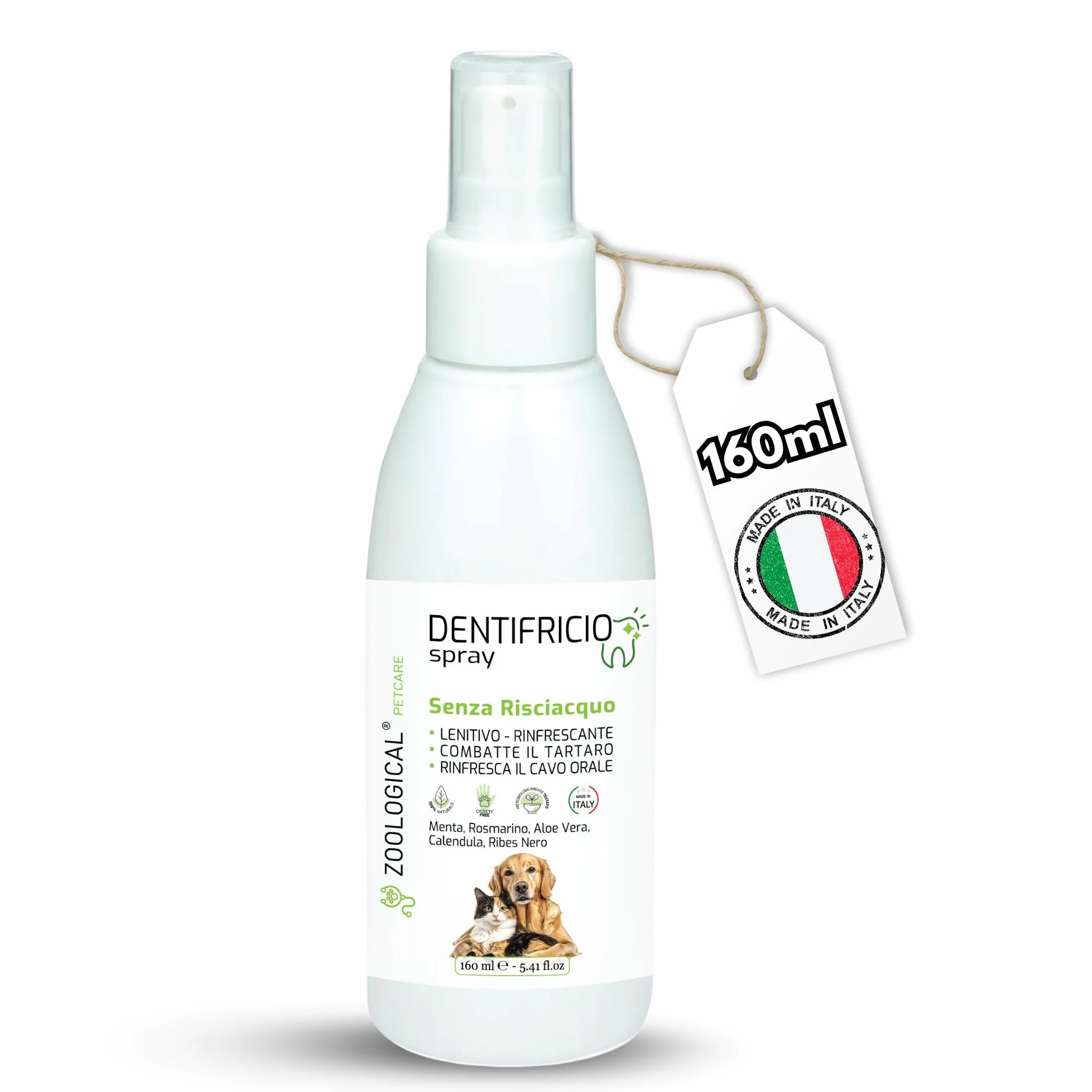 Dentifricio Spray per Cani e Gatti 160ml - Pulizia Denti Gengive Tartaro - Rinfresca Alito Menta Rosmarino