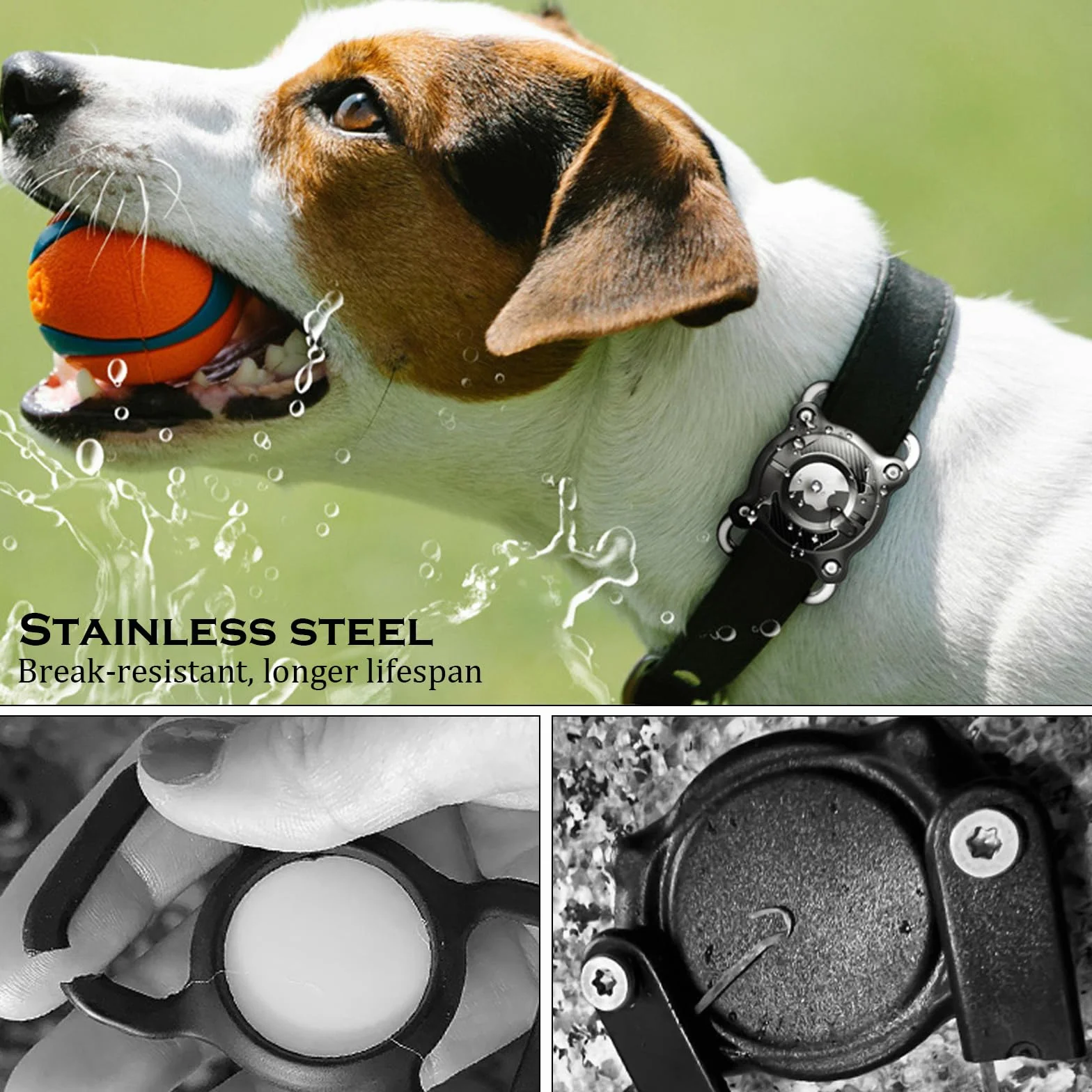 Impermeabile Collare Cane con Fibbia Metallica Staccabile Porta Cane 4 cm di Larghezza Collare GPS per Cani, Compatibile con Apple (Nero)