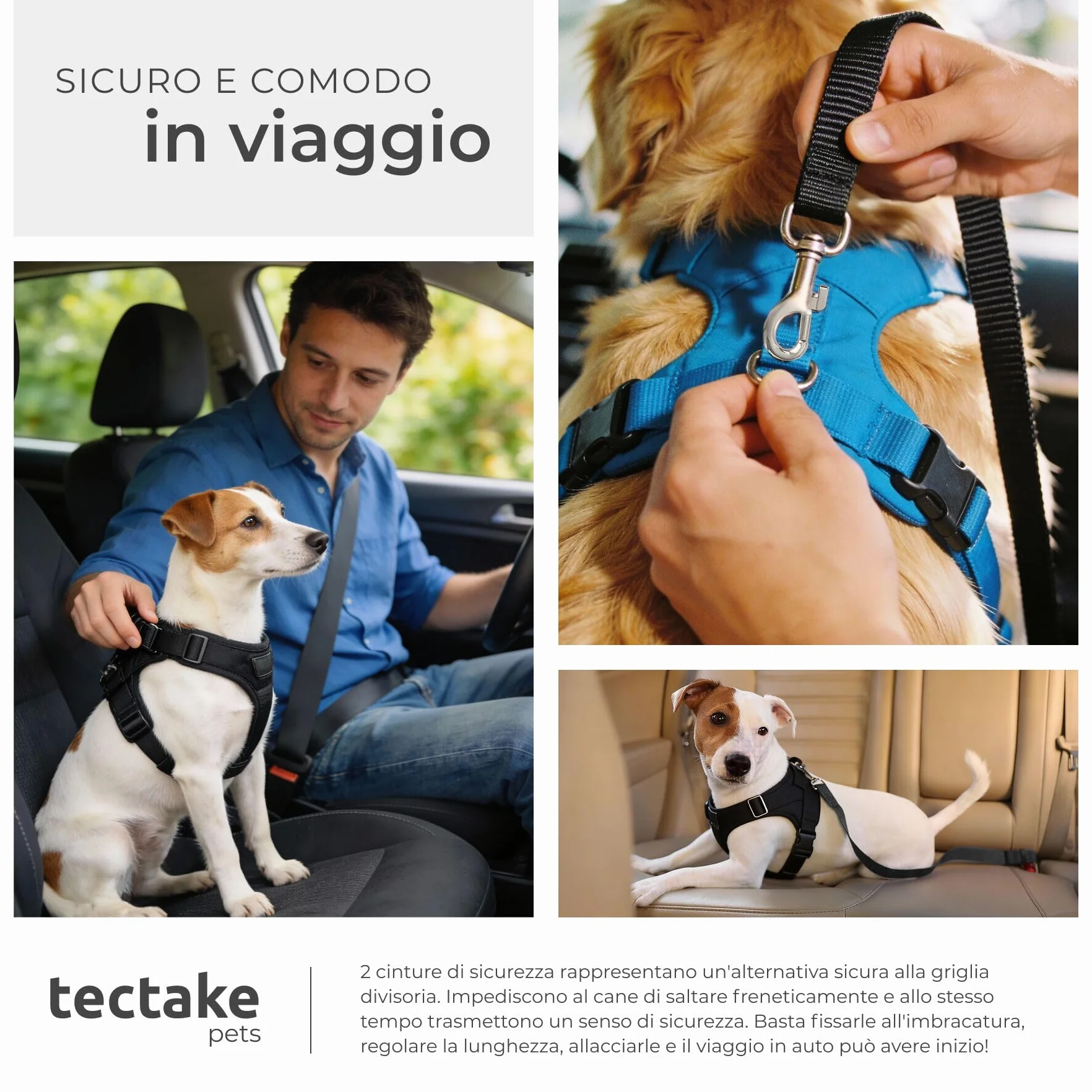 tectake® Griglia di Protezione per Cani Universale in Acciaio, Divisorio di Sicurezza per Cani Regolabile in Larghezza 91,5–154 cm, Rete Auto per Cani Universale con Sistema ad Incastro e 2 Cinture