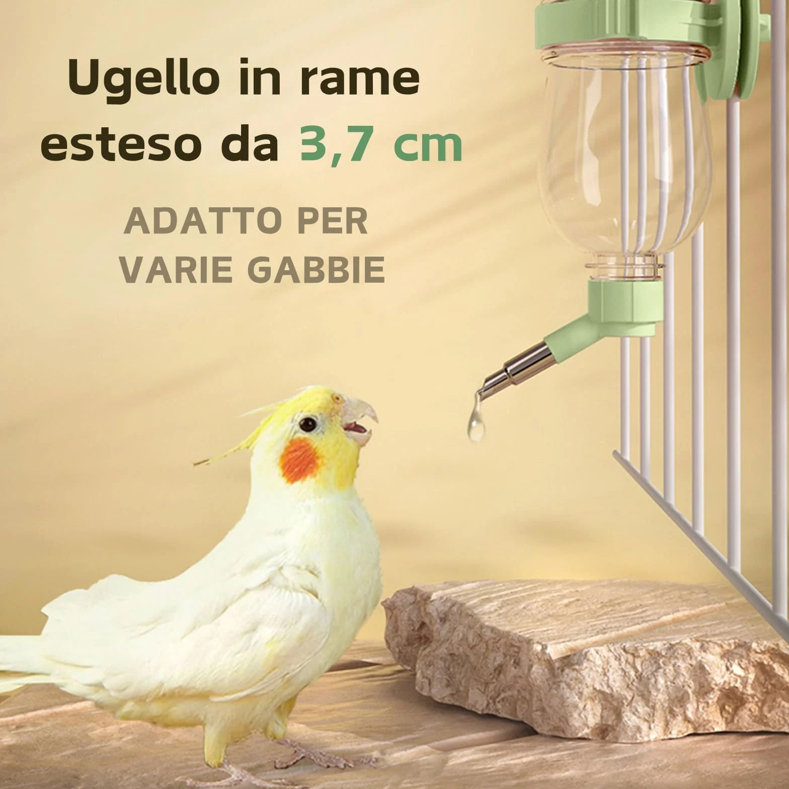 Abbeveratoio per uccelli, Dispenser d'acqua automatico per gabbia, Bottiglia d'acqua appesa per Pappagallini, Canarini, Cockatiel, Fringuelli, Budgerigar (Verde, 240ml)