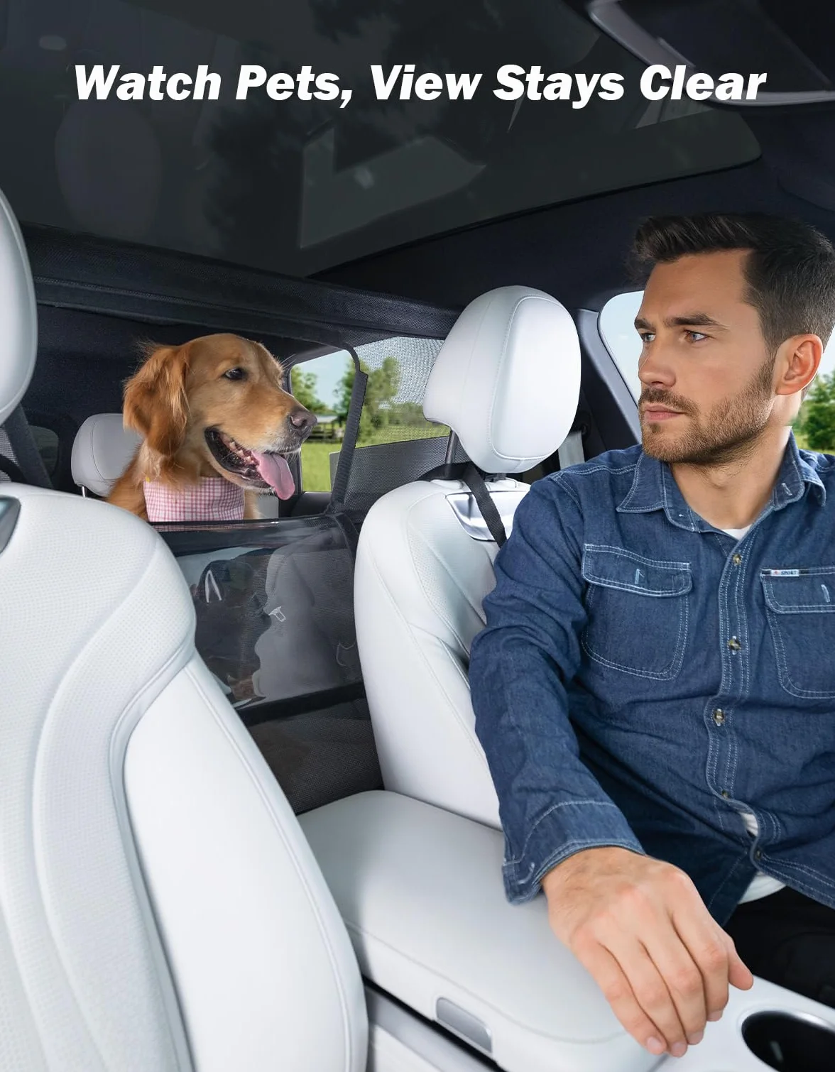 JOYTUTUS Rete di protezione per cani auto, rete di separazione con finestra di visualizzazione, griglia universale per cani, 132 x 79 cm, per auto, SUV, camion