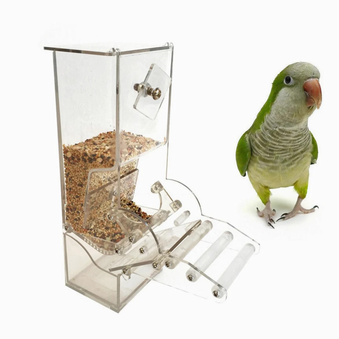 BESPORTBLE Mangiatoia Per Pappagalli in Acrilico Mangiatoia Per Uccelli Automatica Scatola Per Pappagalli e Uccelli Accessorio Per Gabbia Facile Da Installare e Pulire Piastra Regolabile Per