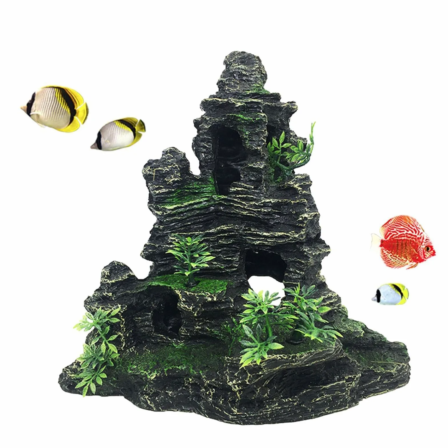 Generico Caverna per Acquario Montagna Artificiale Realistica per Interni | Grotta in Resina per Pesci Per Casa Ufficio Betta Gamberetti Rettili Acqua Dolce Acqua Salata