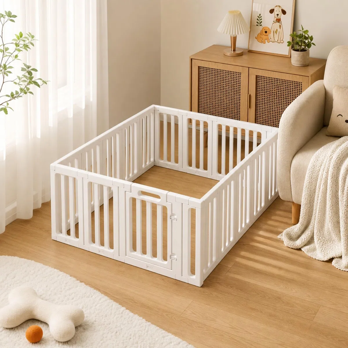 Recinzione con Porta Autoportante Box con Porta a Cerniera senza Attrezzi Gabbia per Cuccioli, Casa, Appartamento, 110 120cm, style to 5