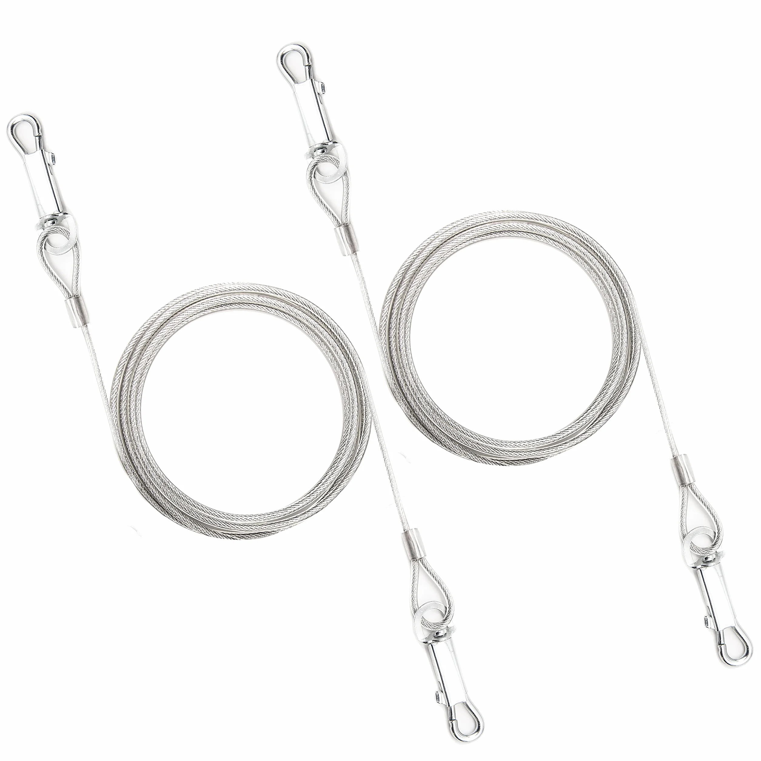 2 x 1.8 m Catene per cani da esterni, cavo in acciaio a spirale resistente con picchetto da terra (40 cm) per cani da esterni, guinzaglio per cani (solo cavo, 2 x 1.8 m (argento))