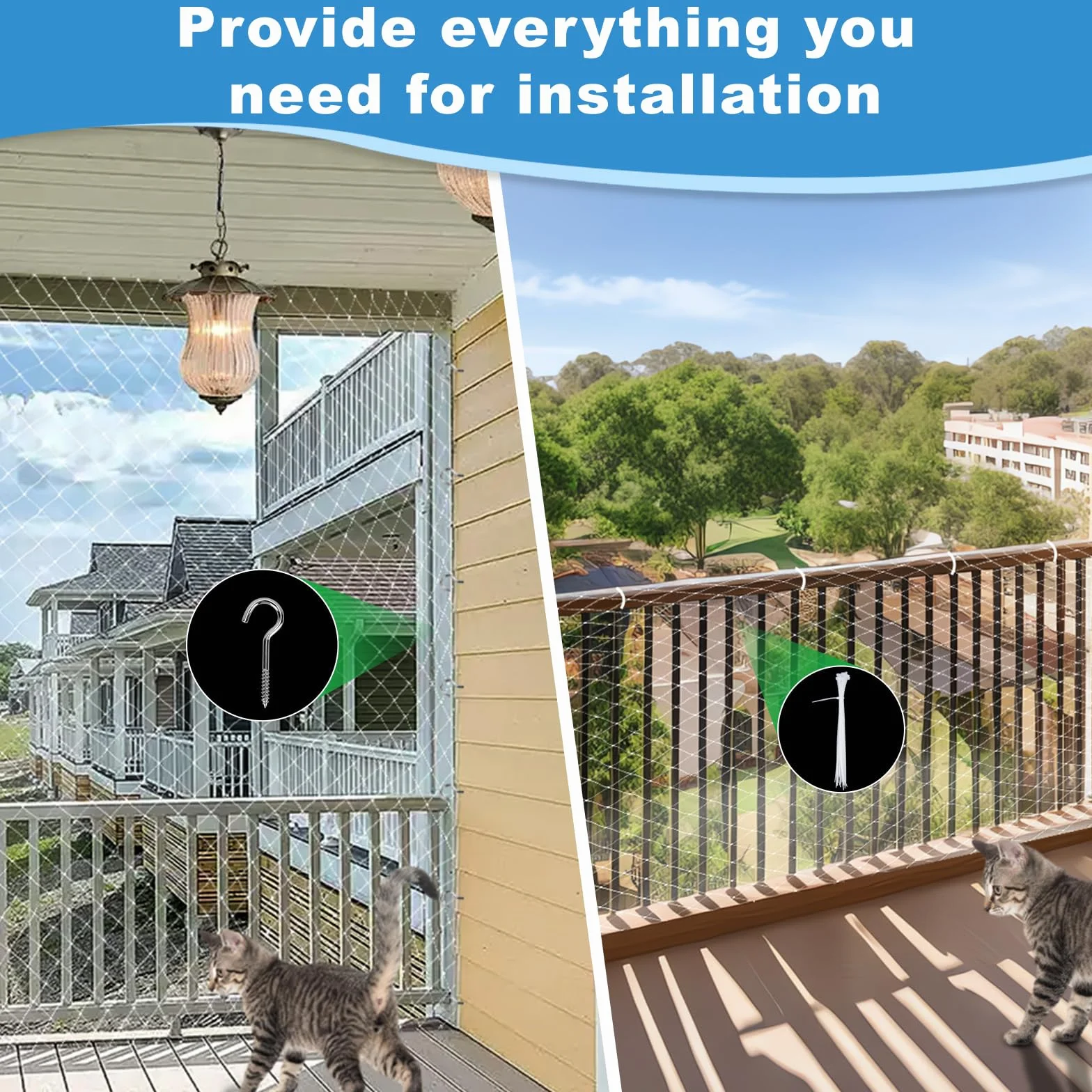 Rete Gatti, Rete per gatti, per balcone, anti uccelli e piccioni, Nuovo materiale antietà, Leggero ma resistente, Maglia quadrata da 2,5 cm, può essere riutilizzato
