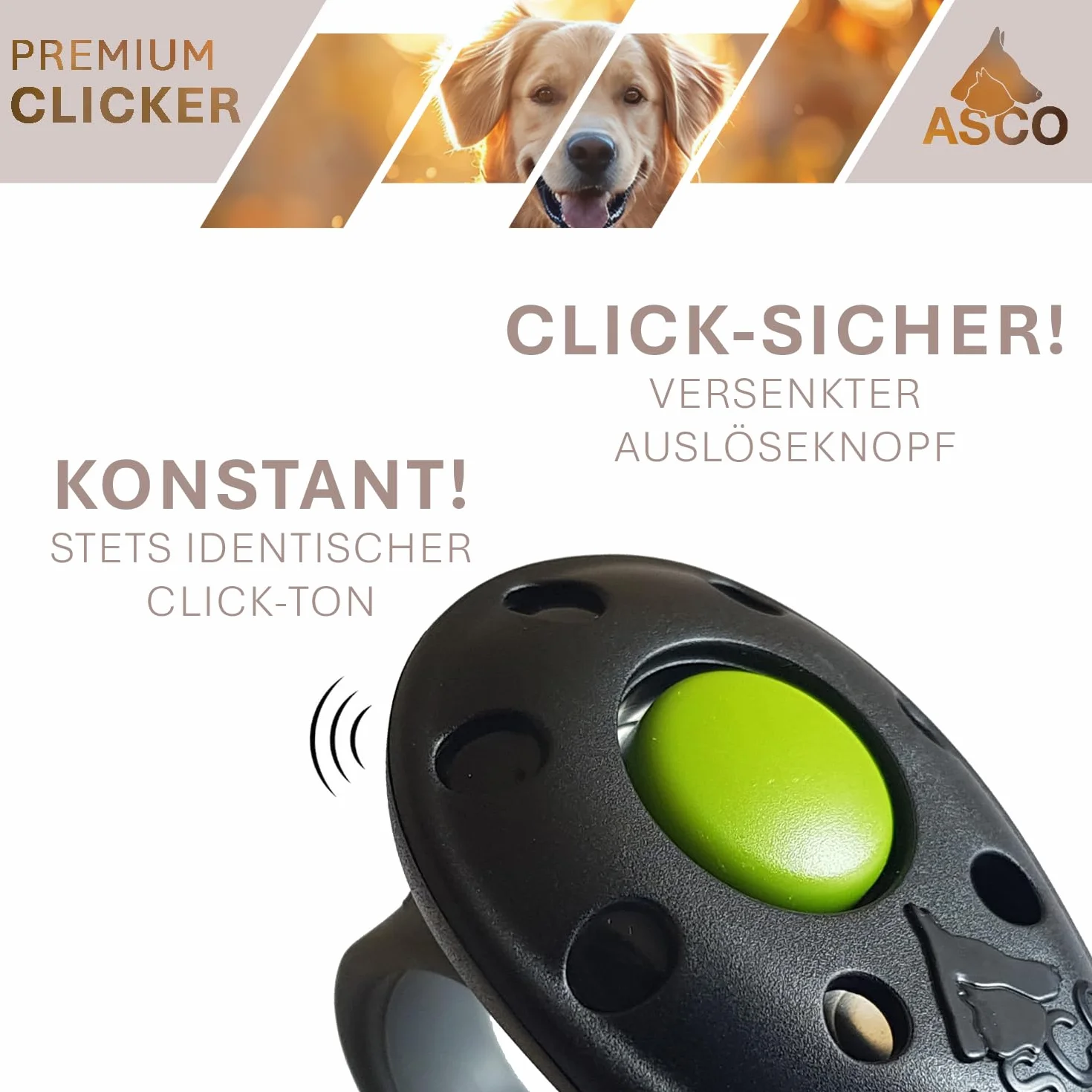 ASCO Clicker da Dito Premium con Cinturino da Polso Elasticizzato per clicker Training, clicker Professionale per Cani, Gatti e Cavalli, clicker per addestramento Cani, Nero AC01FA