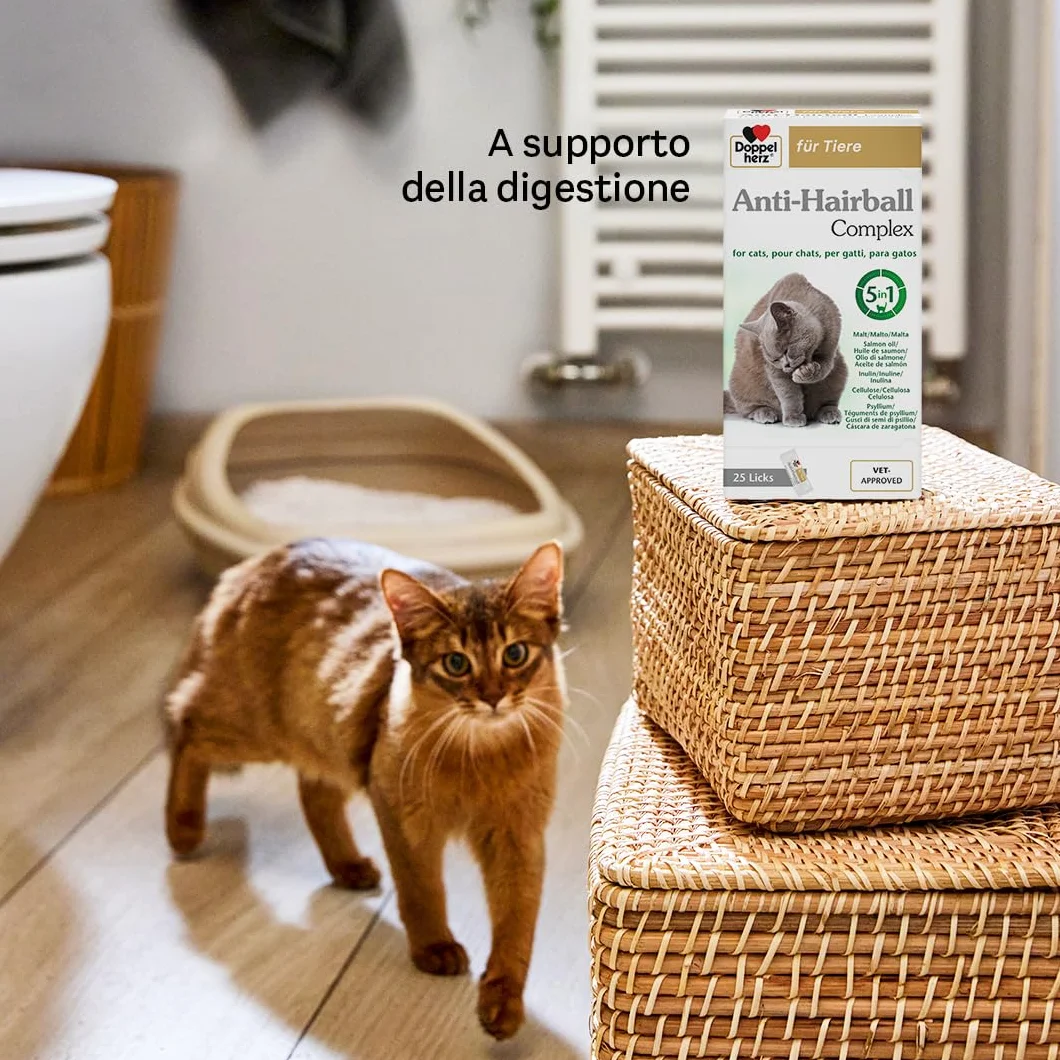 Doppelherz - Complesso Anti Hairball Doppelherz per gatti – Con fibre e oli di elevata qualità per favorire la digestione dei boli di pelo – 25 cremosi snack da leccare.