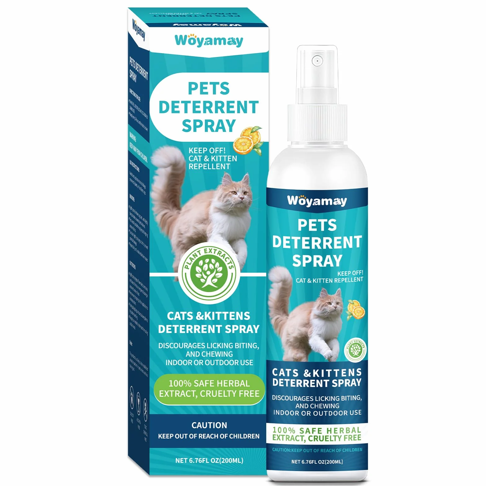 Woyamay Spray Repellente per Gatti, Spray Disabituante Gatti per Interni ed Esterni, Spray Disabituante per Gatti, Tenere Gli Animali Domestici Fuori dalle Aree, Proteggere Mobili, Divani, 200ml