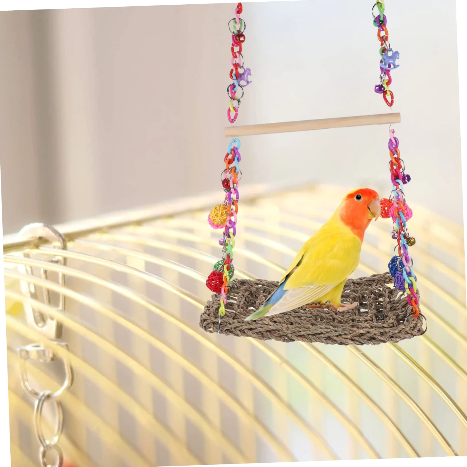 Altalena Giocattolo per Pappagalli Sospesa da Arrampicata | Fibre Naturali e Legno, Decorativa e Creativa, per Piccoli Animali e Parrocchetto
