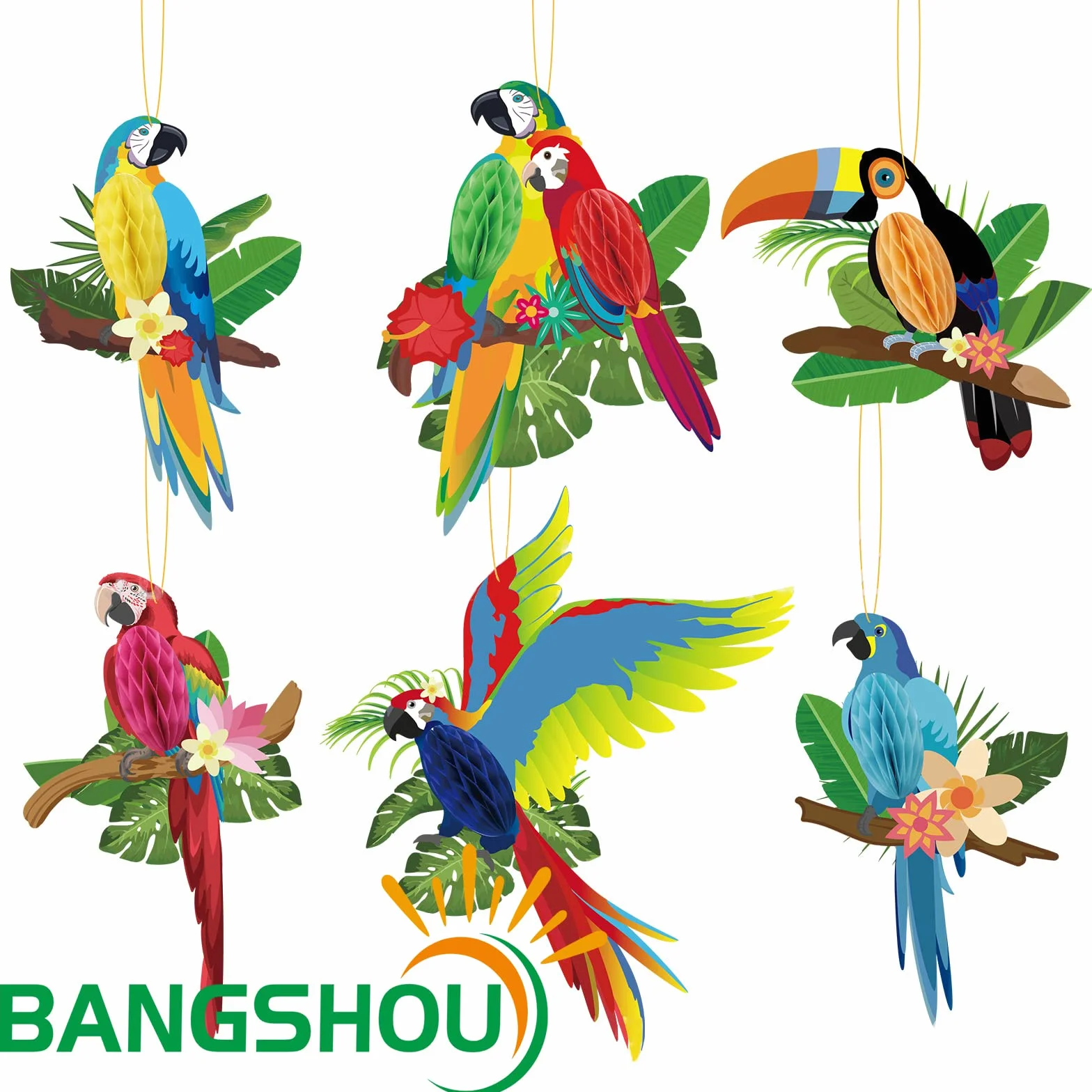 6 pezzi pappagallo tropicale da appendere, pappagallo nido d'ape, decorazione hawaiana, feste estive luau, feste tropicali