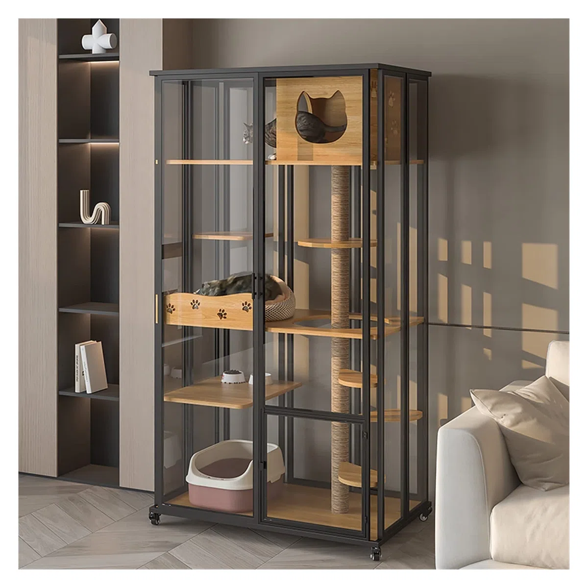 Casa del Gatto Gabbia for Gatti Villa for Gatti in Vetro Super Grande Spazio lettiera for Gatti gabinetto for Gatti a Tre Piani for Uso Domestico al Coperto (B) Gabbia per Gatti