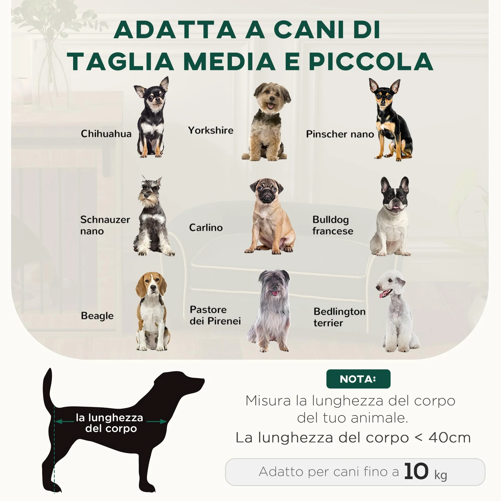 PawHut Divano per Cani Taglia Piccola e Media Elegante con Cuscino, Divanetto per Cani in Tessuto Effetto Velluto e Legno, 79x56x35 cm, Verde Scuro