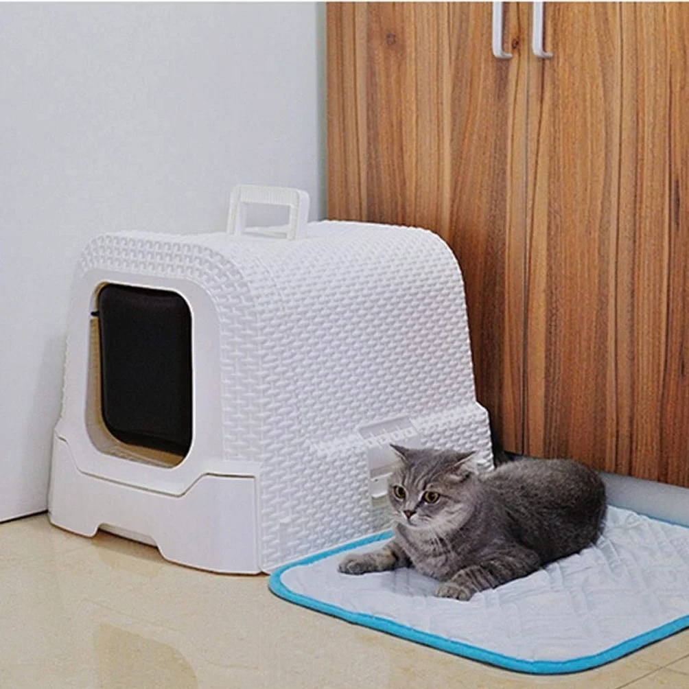 Toilette per Animali Domestici Pet Supplies Rattan Stile Completamente recintato Cat igienici Grande lettiera del Gatto Grande Potty Pet Supplies Chiusa Lettiera per Animali Domestici(Bruin)