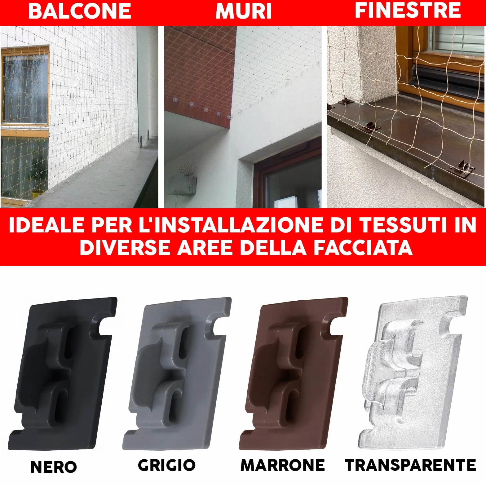 50 pezzi di ganci adesivi con 30ml di colla per montaggio, extra resistenti, per rete per gatti sul balcone – senza forare, trasparenti, resistenti agli agenti atmosferici, montaggio facile e veloce