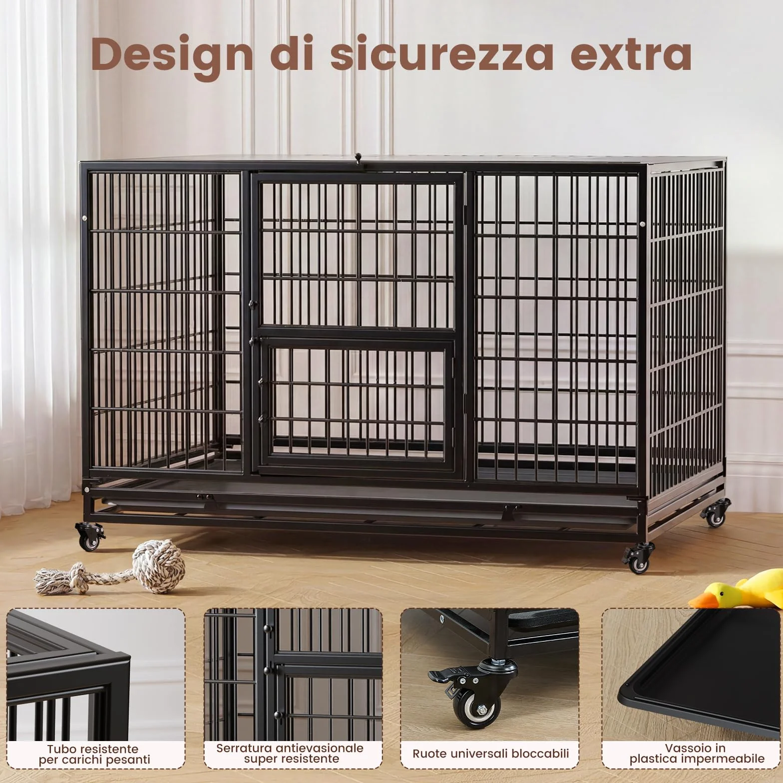 Gardner Pet Gabbia Pieghevole Per Cani Con 3 Porte, 82 X 52 X 56 Cm, Gabbia Da Trasporto Con Struttura Metallica Resistente, Dotata Di Freno E Fondo Rimovibile, Impilabile, Nero