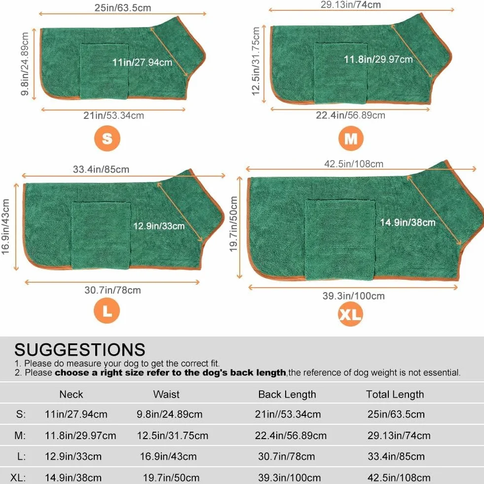 Accappatoio per Cani in Microfibra, Super Assorbente, Accappatoio per Cani con Fibbia Adesiva Regolabile per Animali Domestici per Dopo Bagno, in Spiaggia o Dopo la Pioggia (M)
