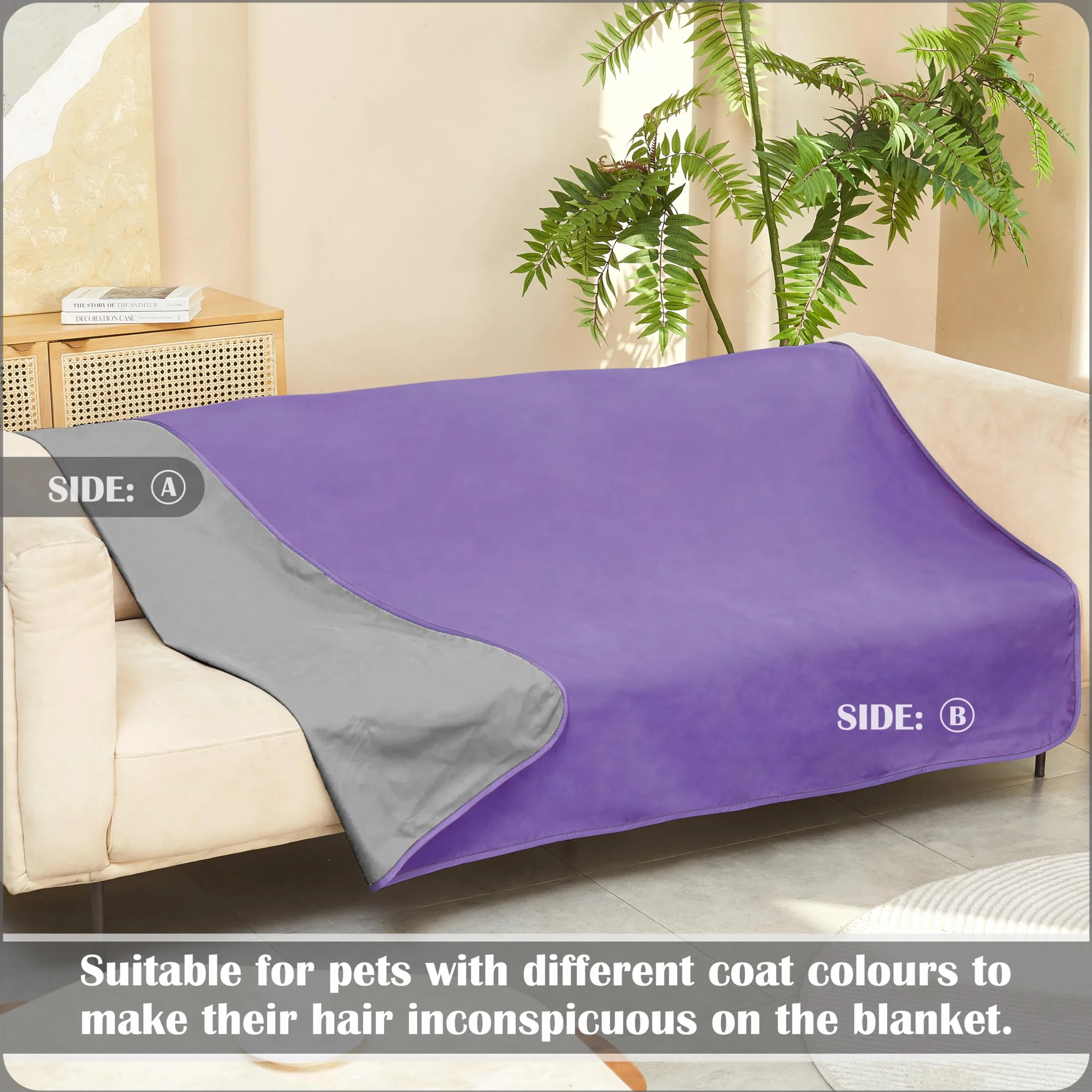 Catalonia Classy Coperta impermeabile per letto intimità, coperta d'amore, impermeabile, coppia, coperta per adulti, impermeabile, anti fouling, coperta per incontinenza (XL 203 x 152 cm, viola/grigio