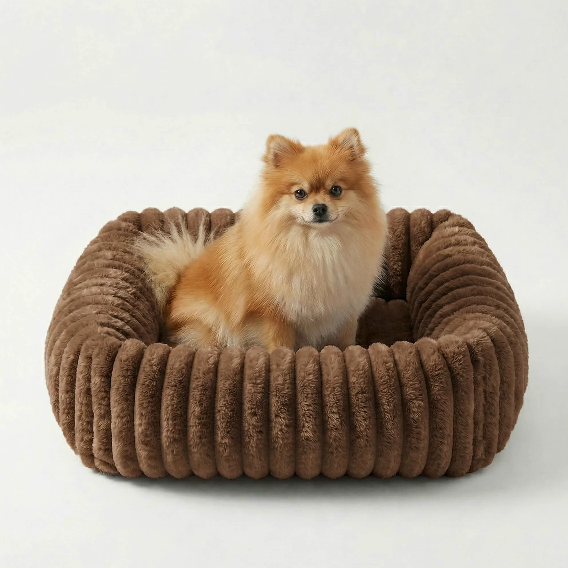 Cuccia Cane Interno S, Pelliccia Coniglio, Antiscivolo, Marrone | Per cani piccoli, 50 x 48 x 15 cm, morbida, confortevole, texture ondulata, letto rettangolare, sfoderabile e lavabile