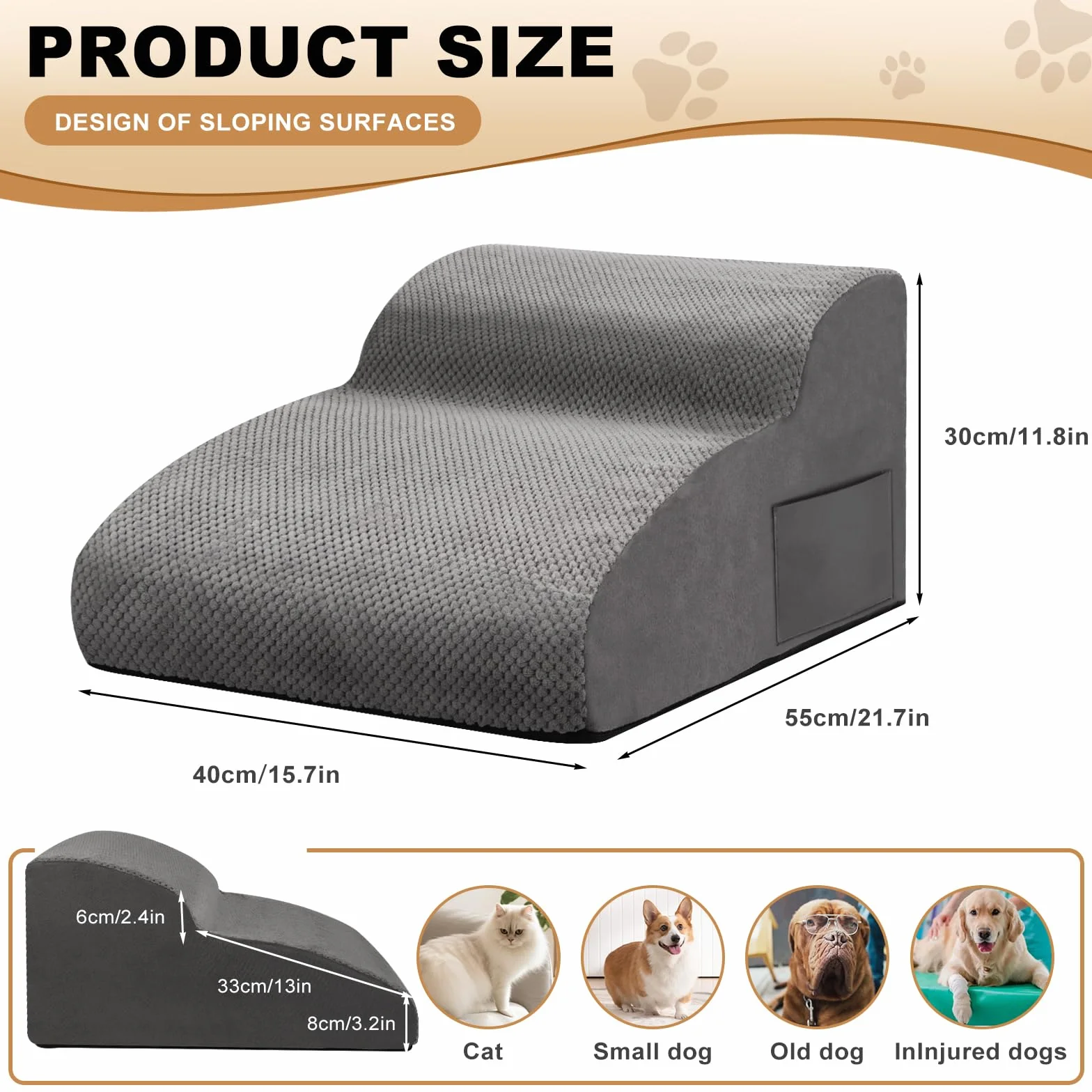 Scaletta per Cani 2 Gradini, Scale Per Animali Domestici, Rampa per Cani con Rimovibile Copertura