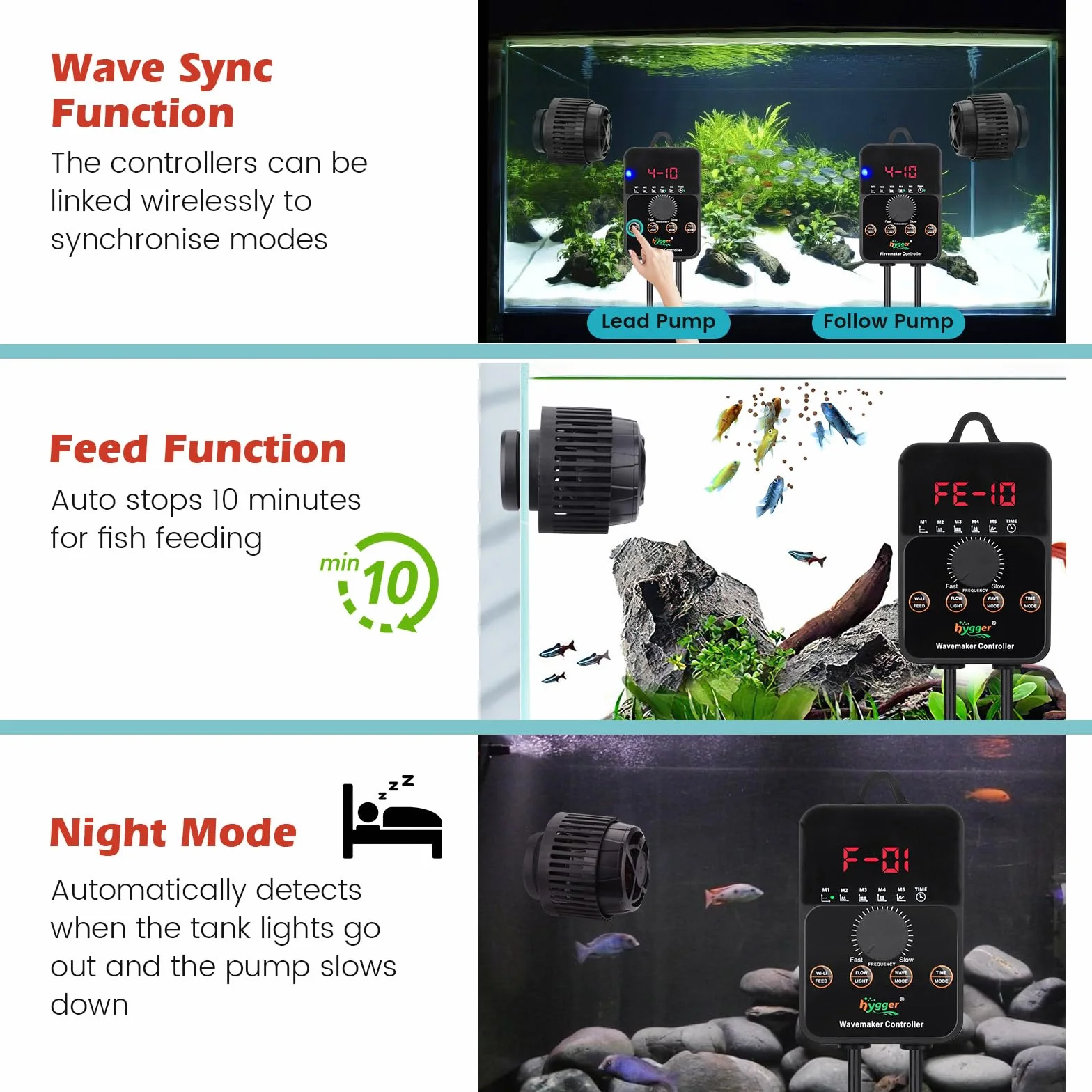 hygger 24/7 Mode Pompa di Circolazione Acquario,9000 LPH Pompa di Flusso per Acquario con Intelligente Controller, 14W Silenziosa Pompa di Movimento Aquarium Magnetica for 158-739L Tanks